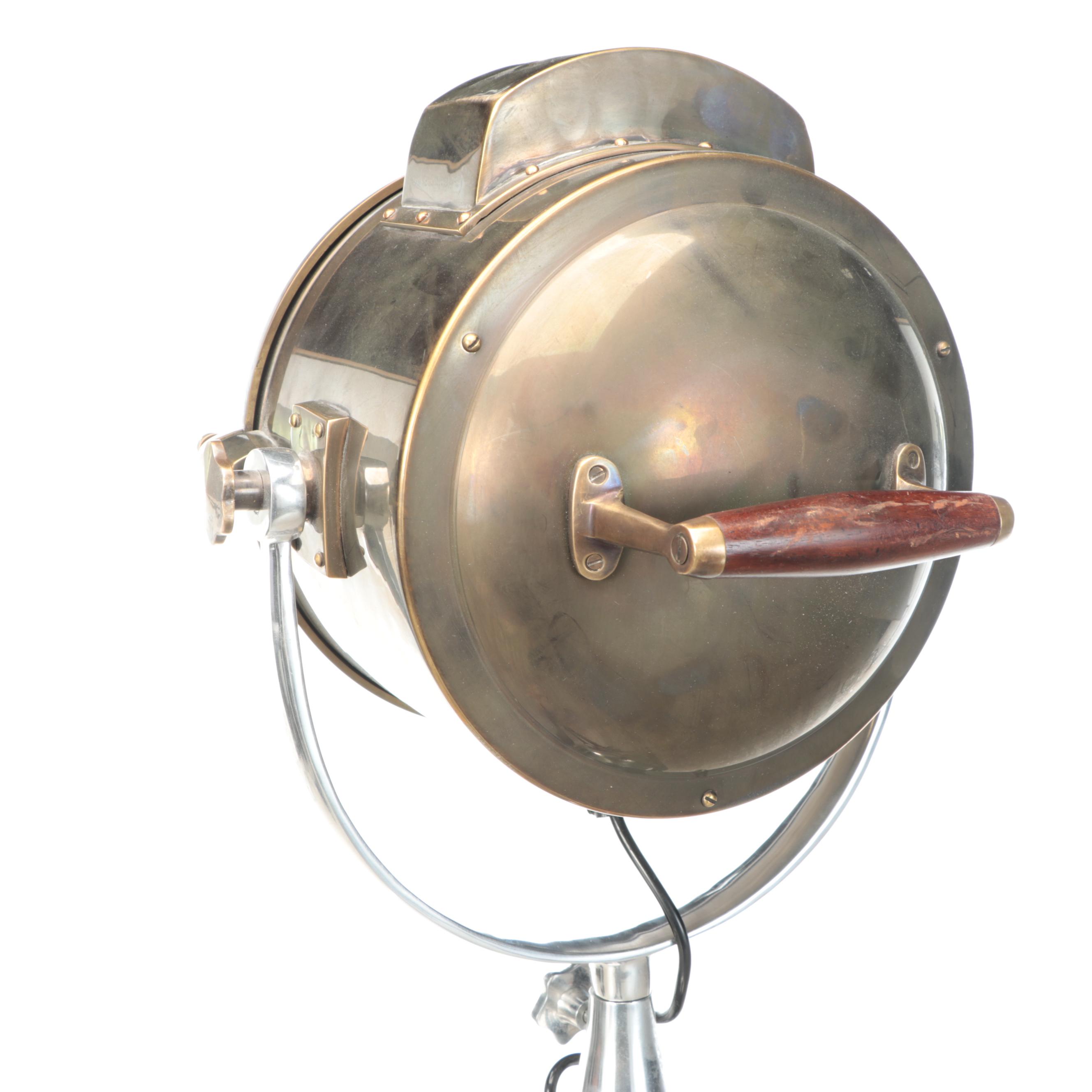 Steampunk Inspired Industrial Spot Lamp and Wooden Tripod Floor Lamp