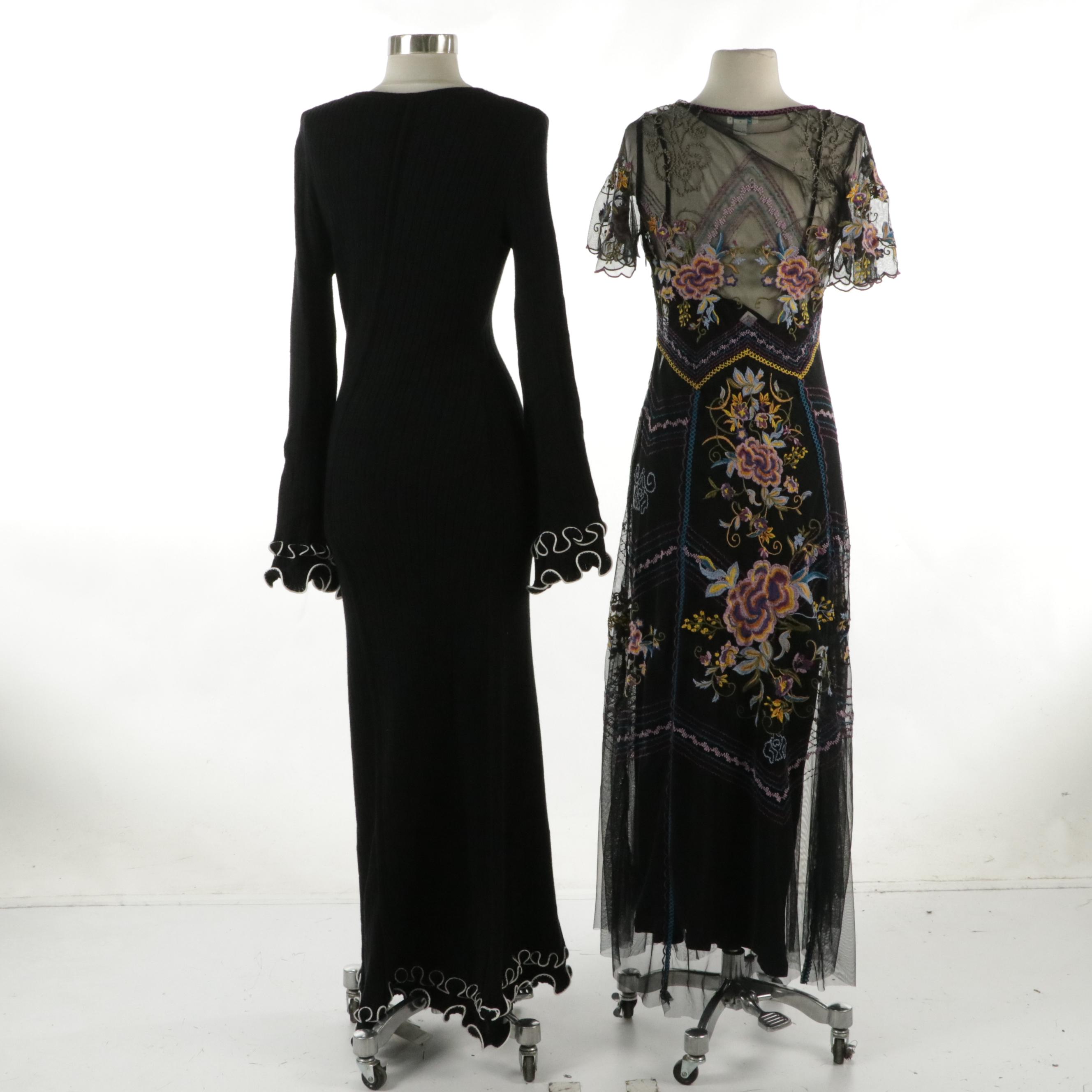 Sundance Sheer Floral Embroidered Maxi Dress, Commense Ruffled Knit Maxi Dress