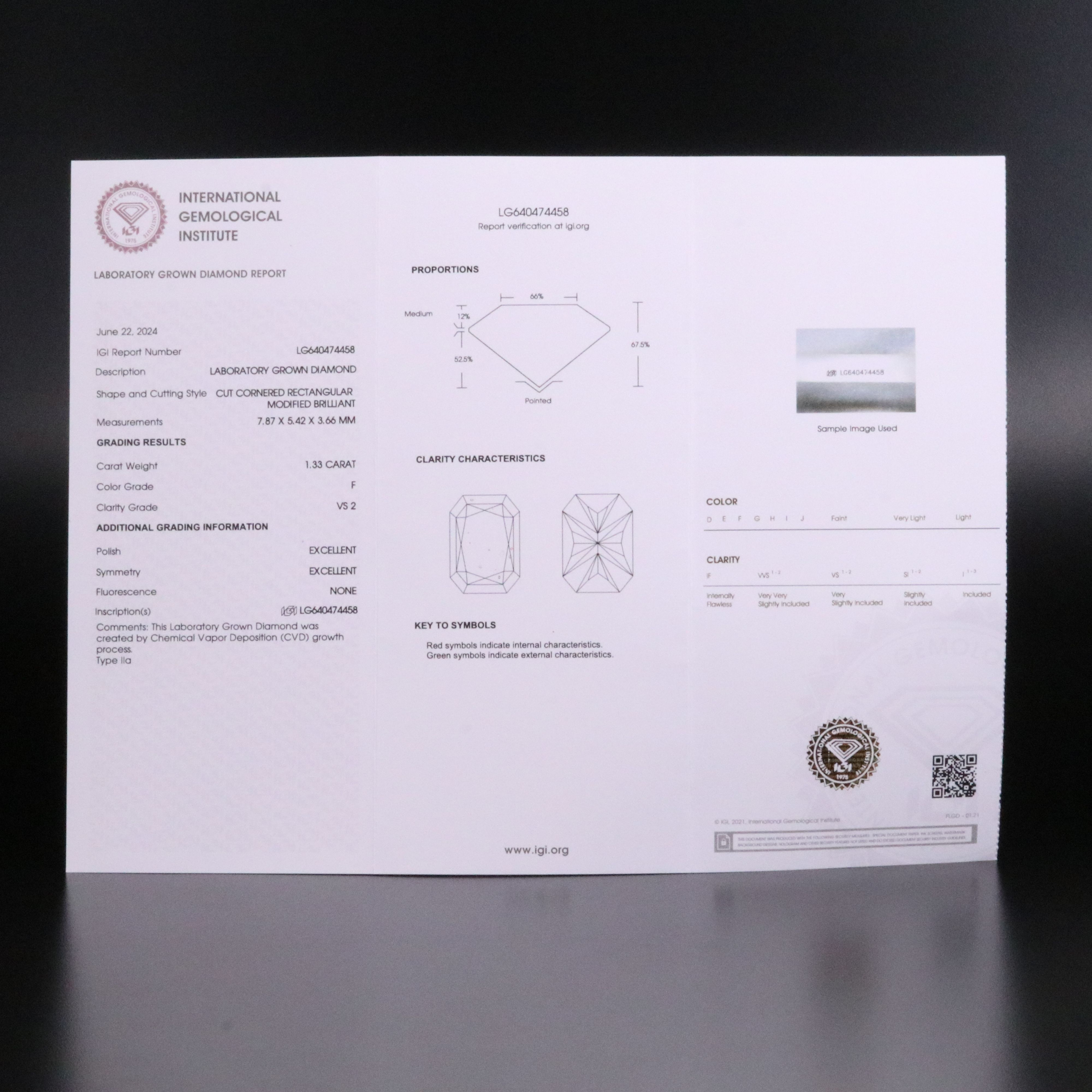 Loose 1.33 CT Lab Grown Diamond with IGI Report