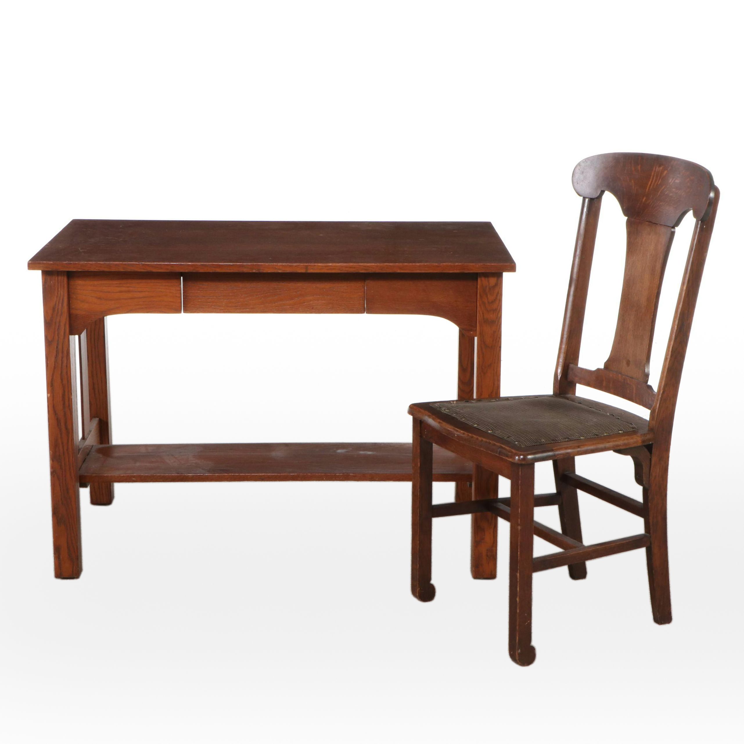 Arts & Crafts Oak Desk with Chair, Early 20th Century