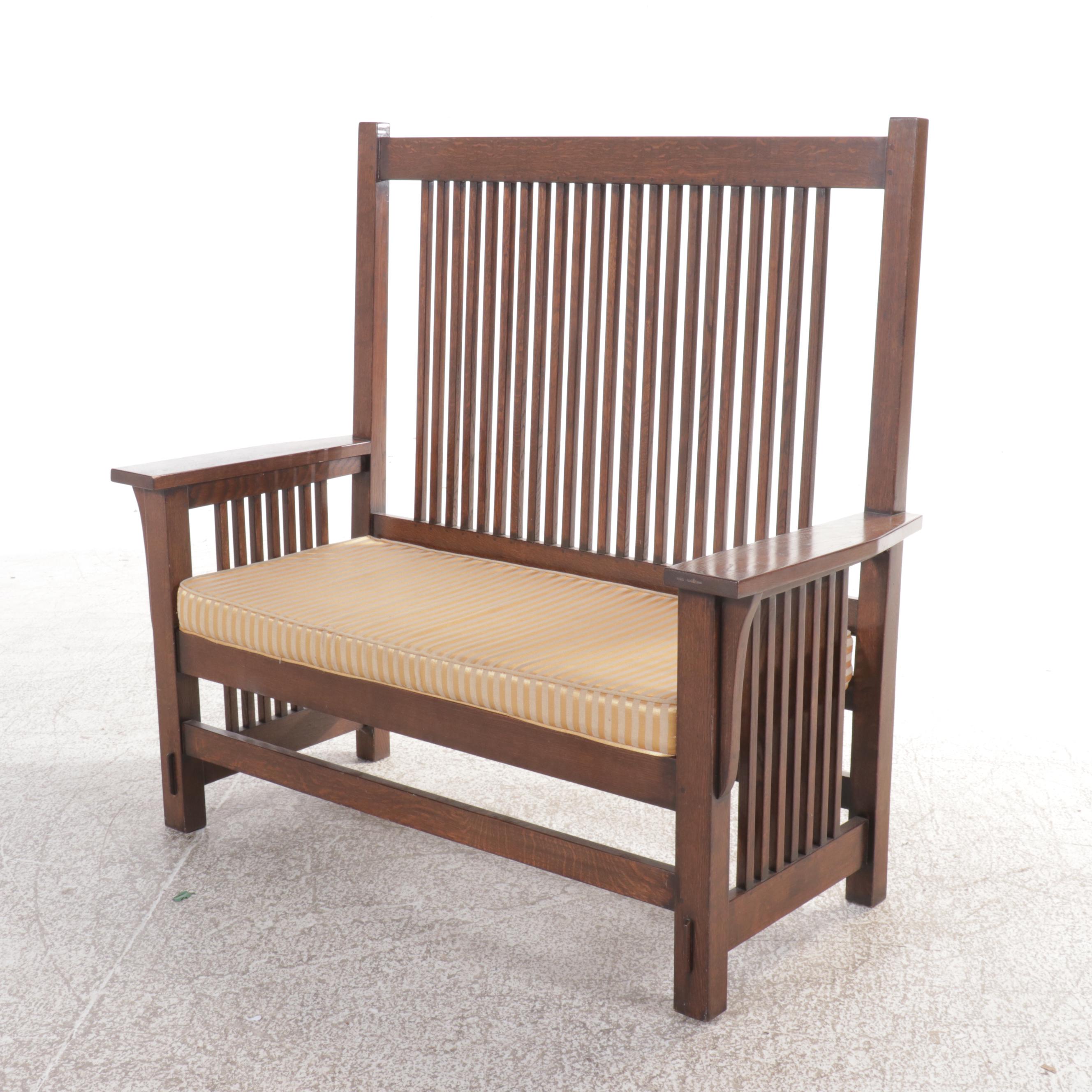 Mission Style Oak Settee, Early to Mid-20th Century