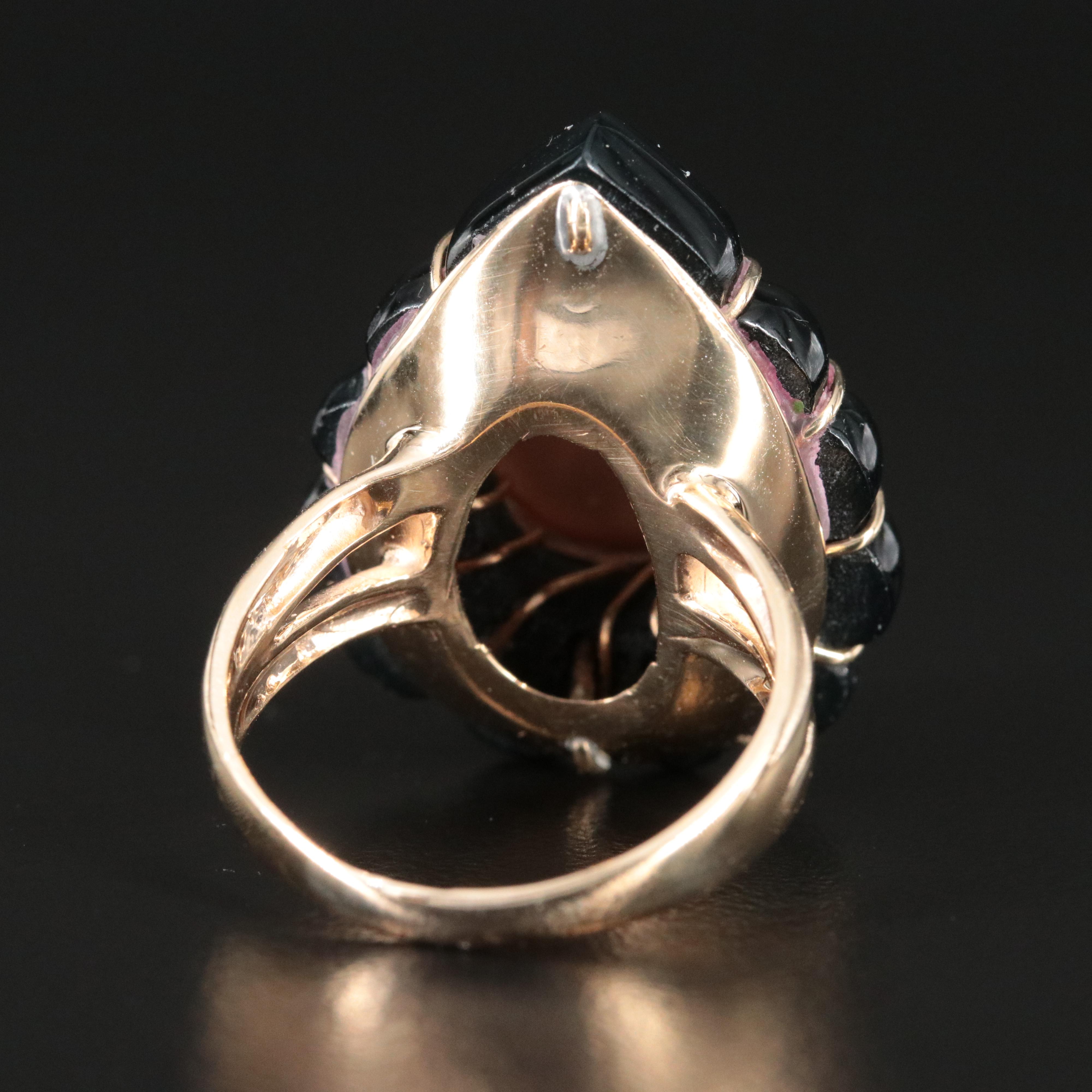 14K Pearl and Faux Black Onyx Ring