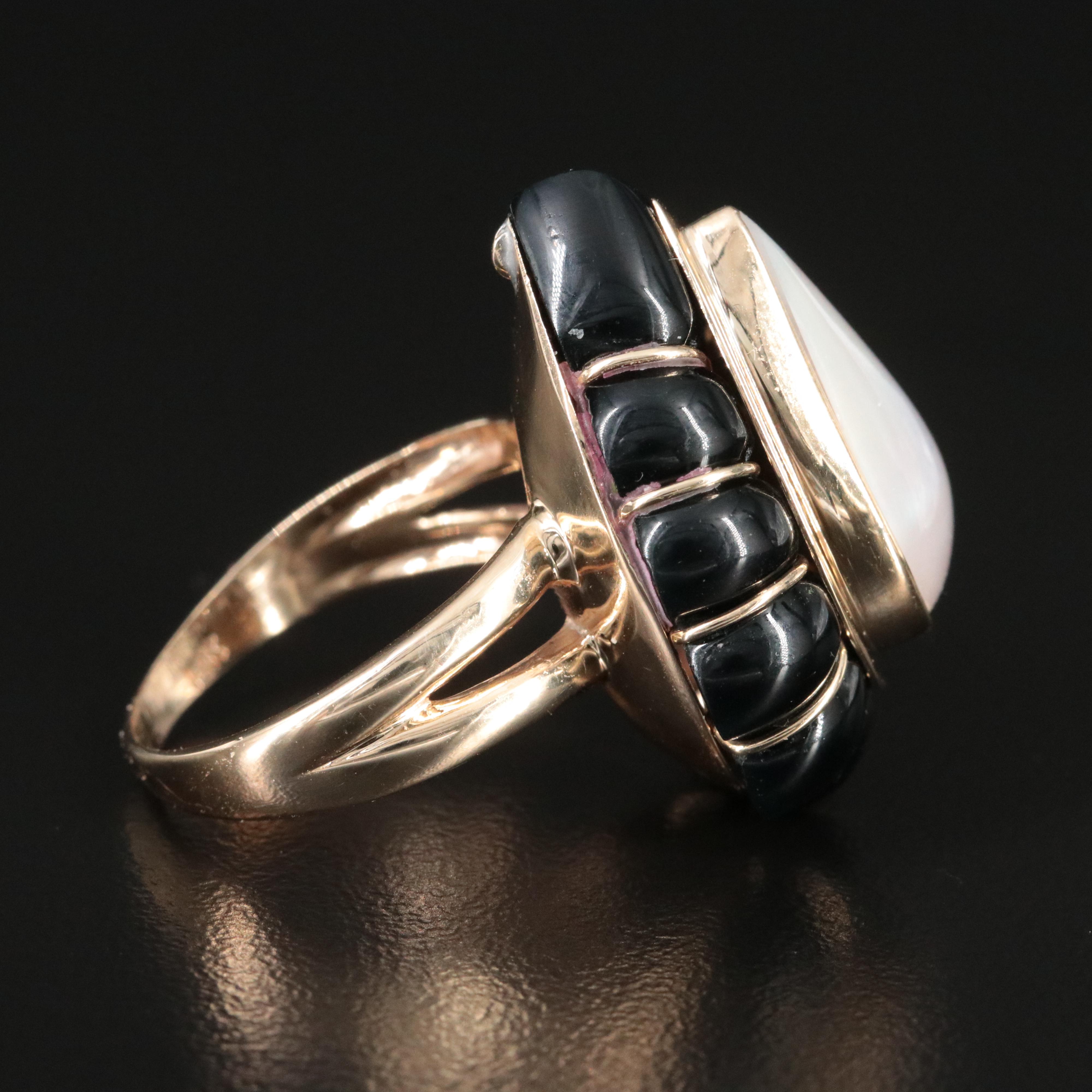 14K Pearl and Faux Black Onyx Ring