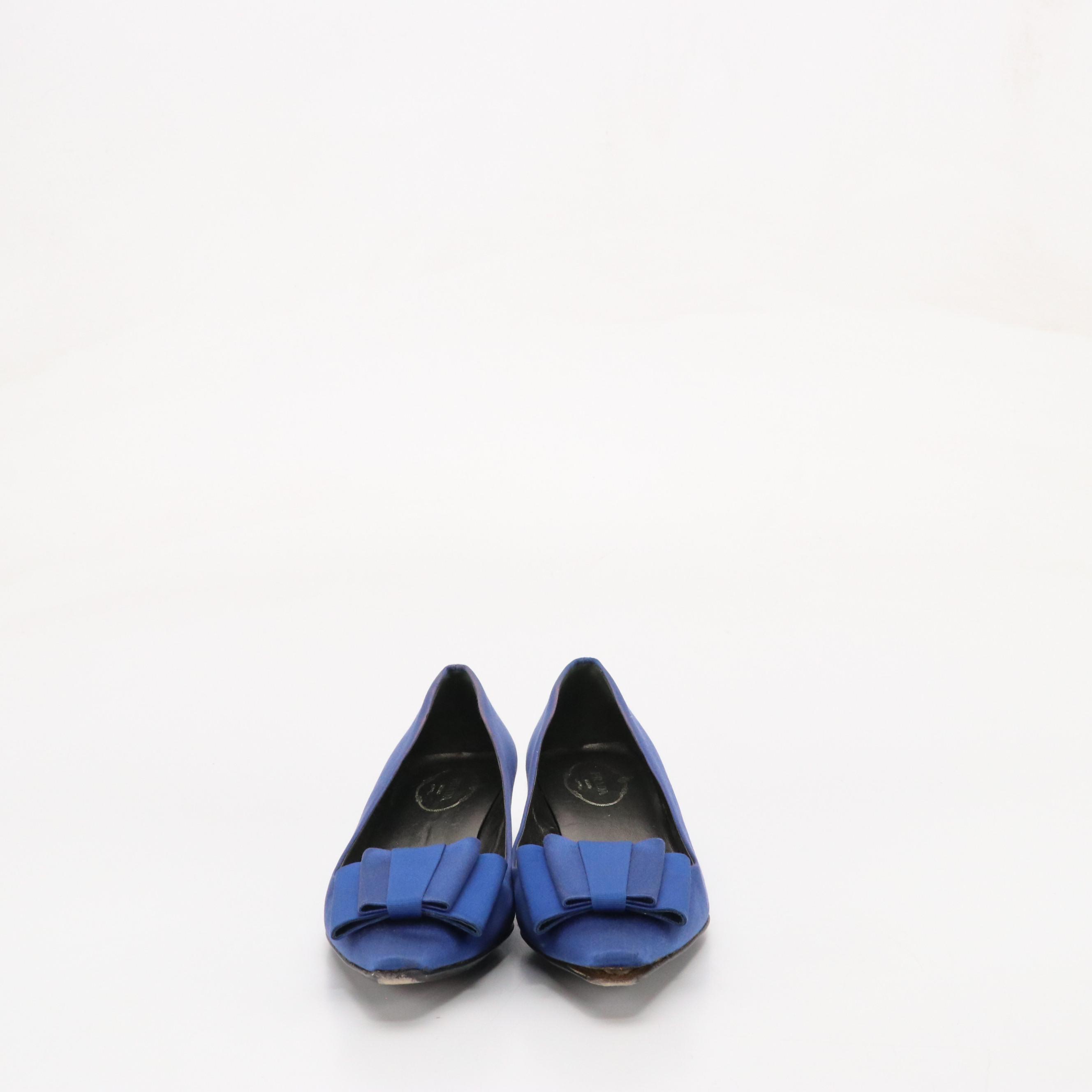 Prada Bow-Detailed Low-Heeled Shoes in Royal Blue Satin
