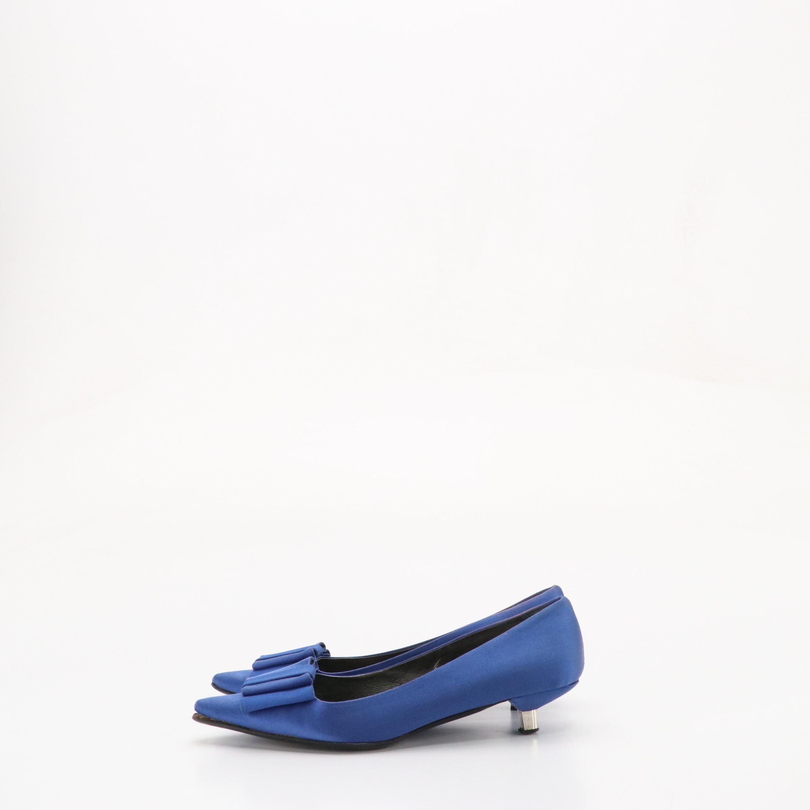 Prada Bow-Detailed Low-Heeled Shoes in Royal Blue Satin