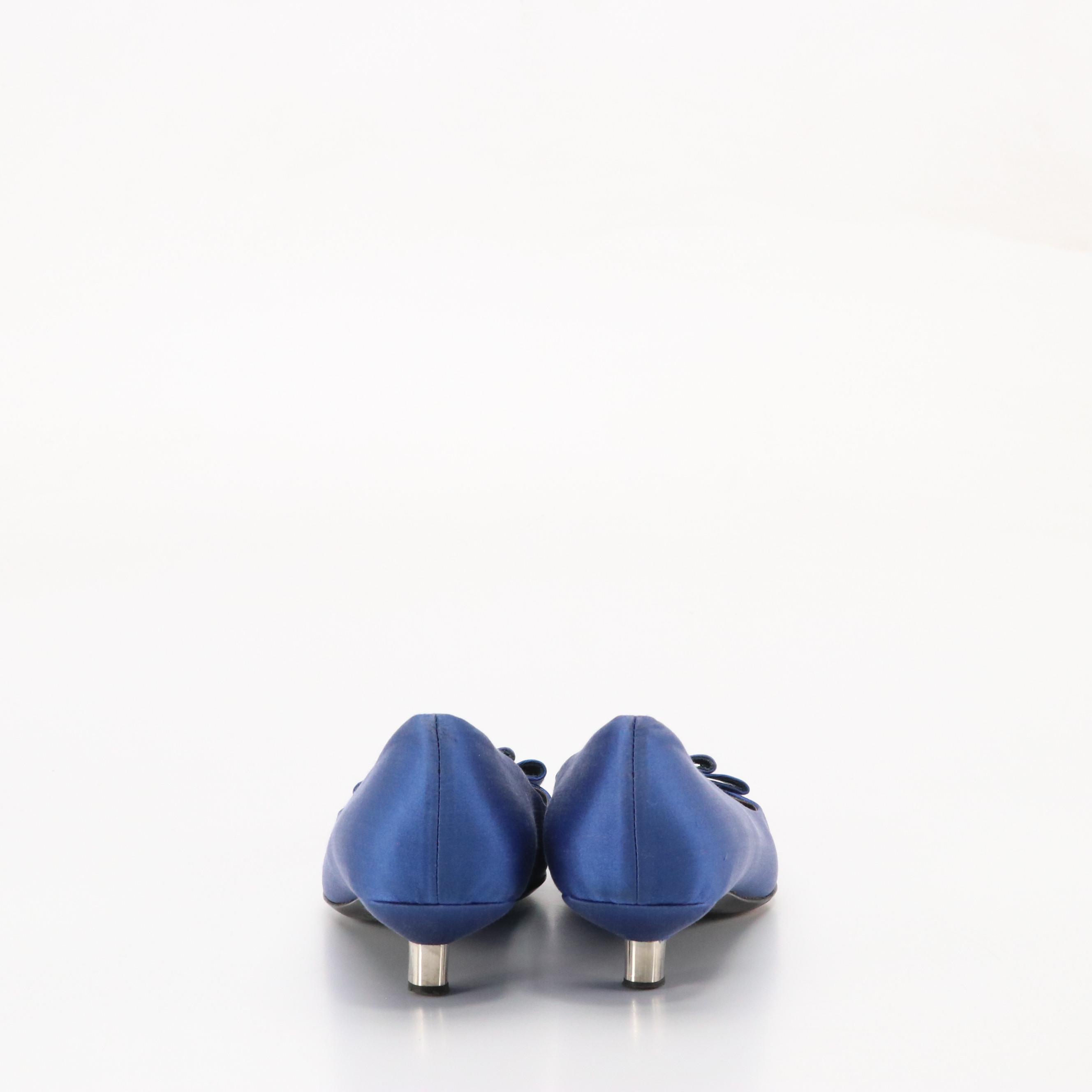 Prada Bow-Detailed Low-Heeled Shoes in Royal Blue Satin