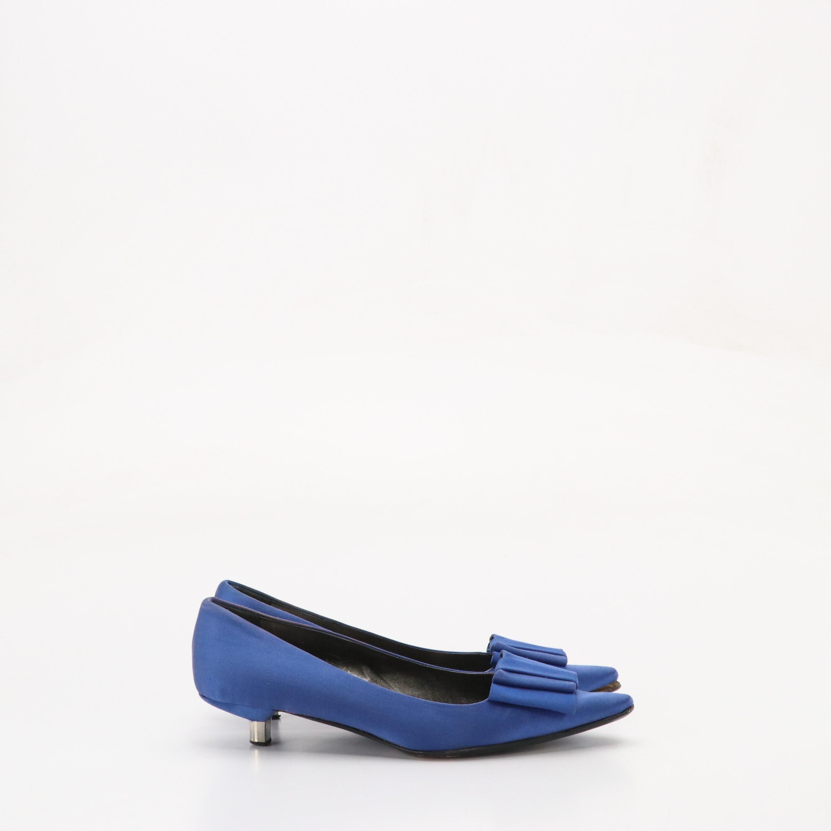 Prada Bow-Detailed Low-Heeled Shoes in Royal Blue Satin