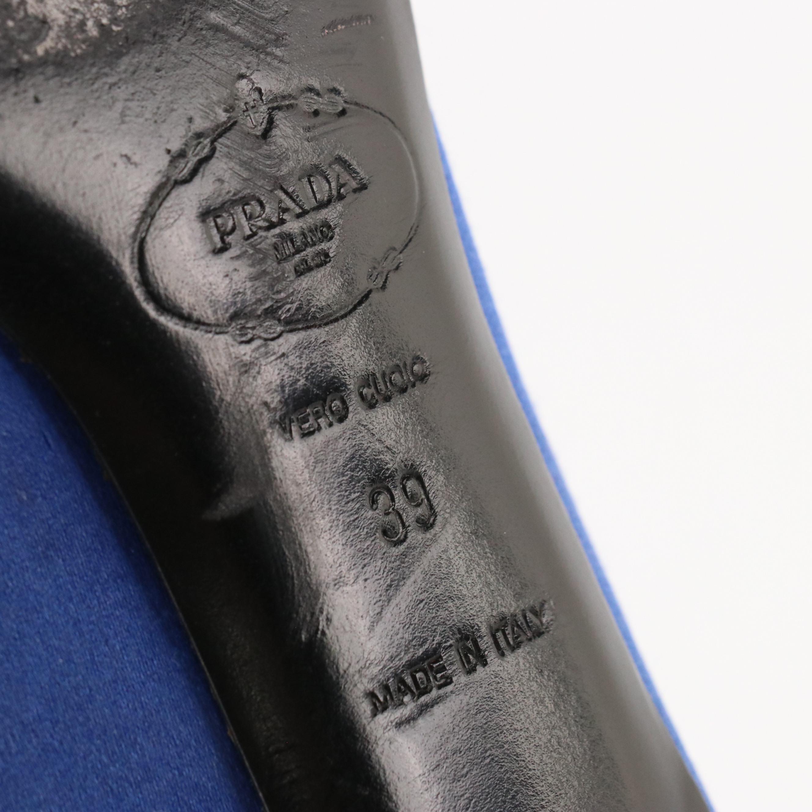 Prada Bow-Detailed Low-Heeled Shoes in Royal Blue Satin