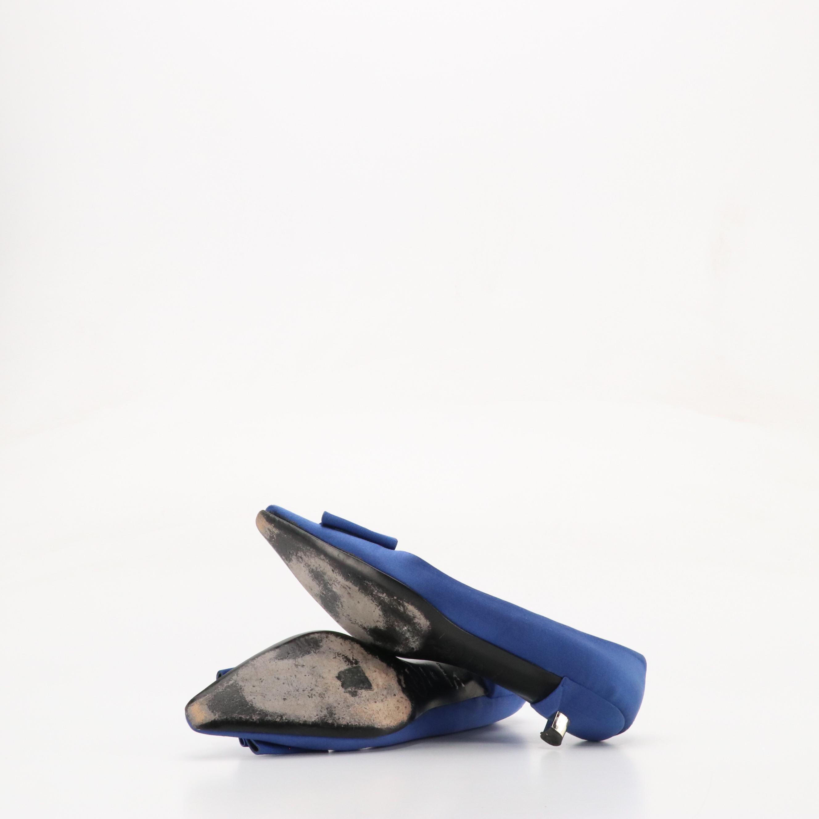 Prada Bow-Detailed Low-Heeled Shoes in Royal Blue Satin