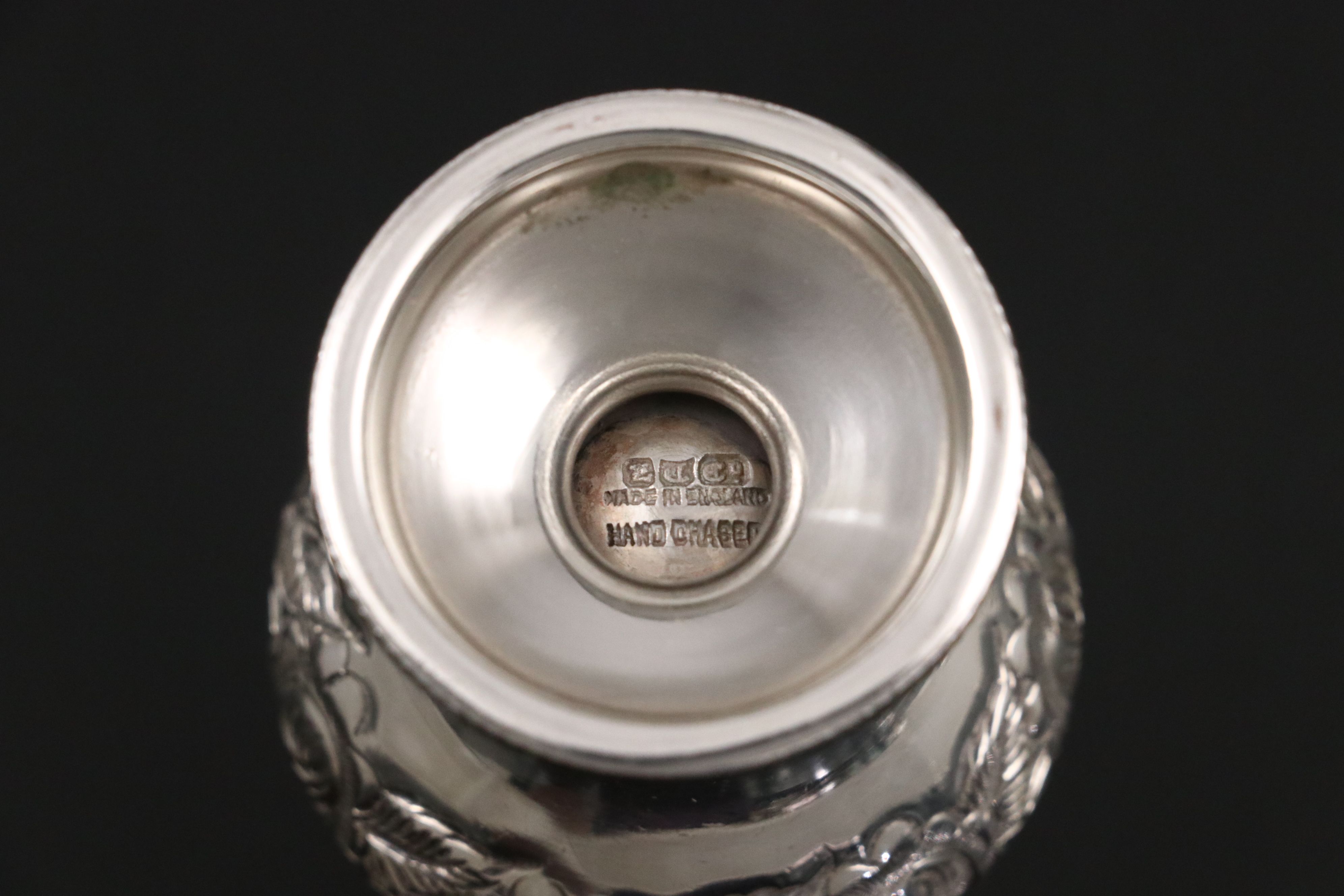 Sterling Salt Cellar and Spoons with Silver Plate Hand-Chased Shakers and More