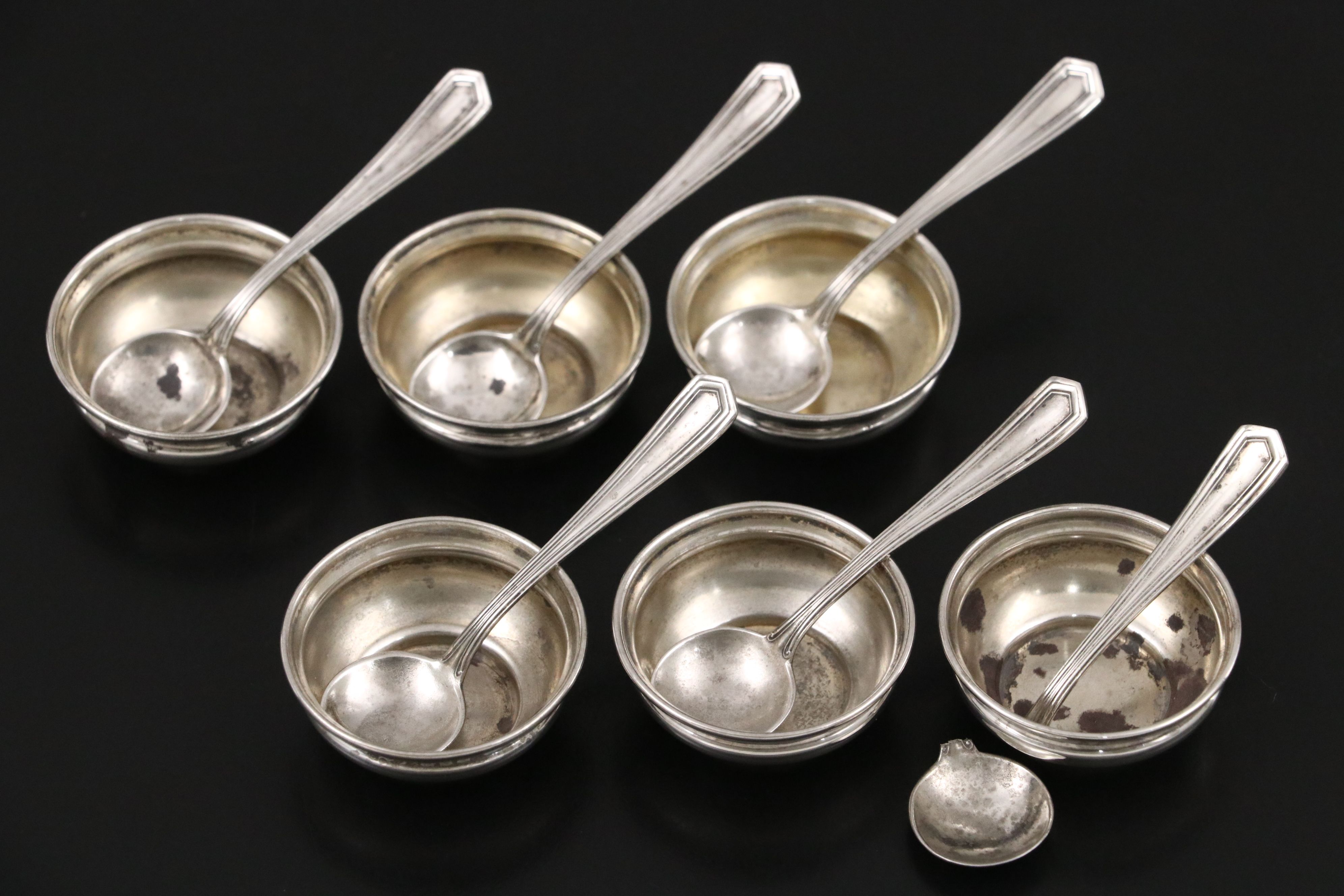 Sterling Salt Cellar and Spoons with Silver Plate Hand-Chased Shakers and More