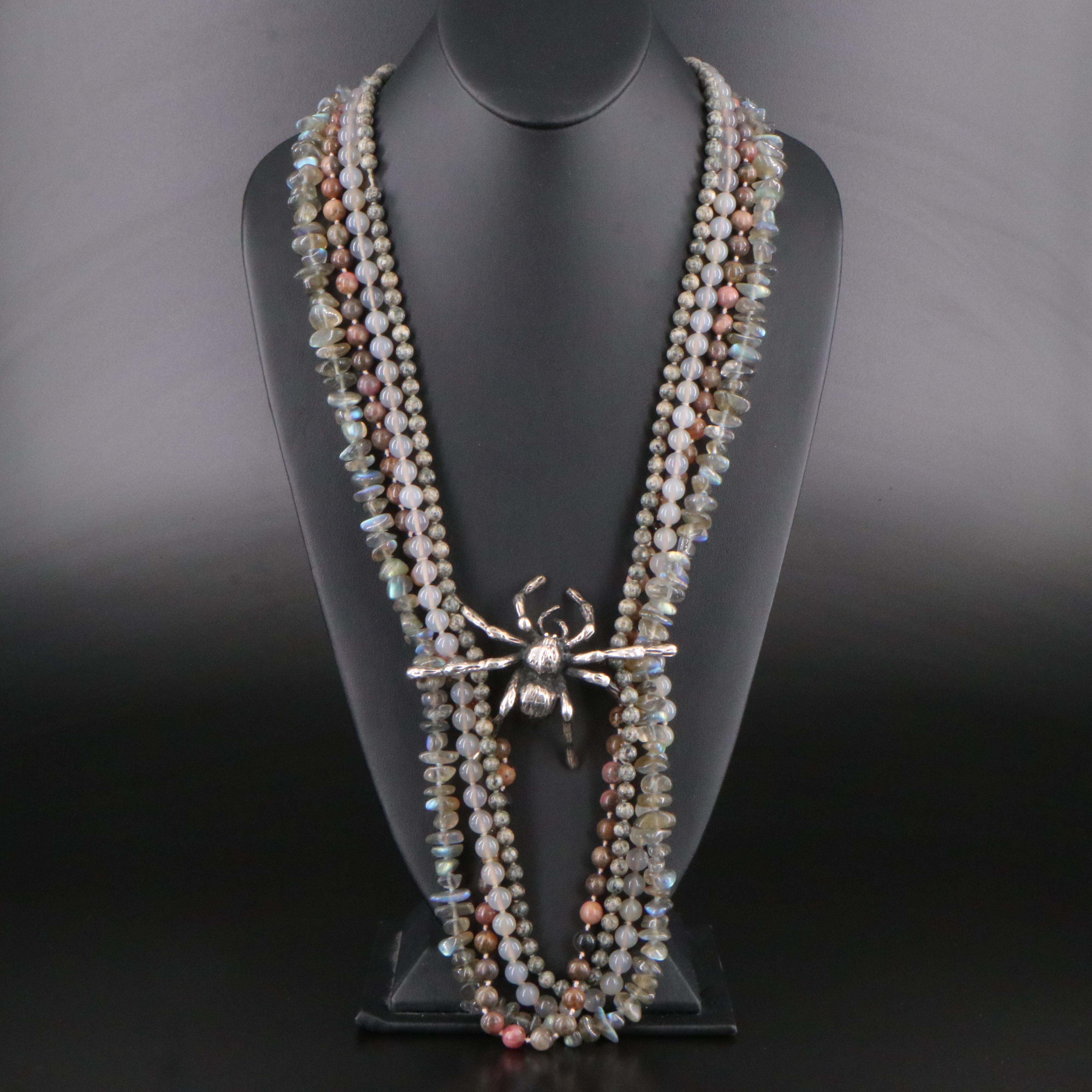 Clifton L Nicholson Sterling Spider Pendant on Gemstone Necklaces