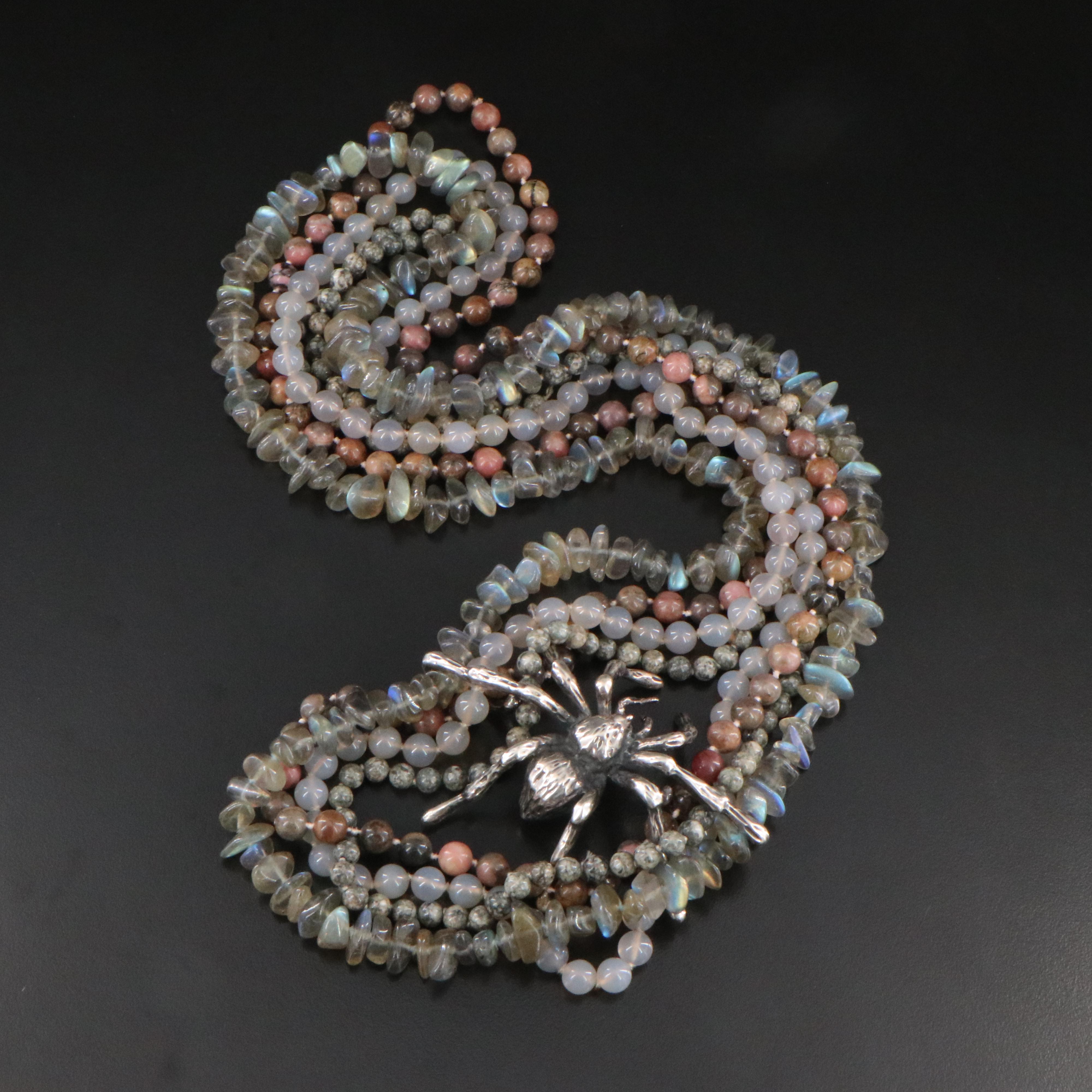 Clifton L Nicholson Sterling Spider Pendant on Gemstone Necklaces