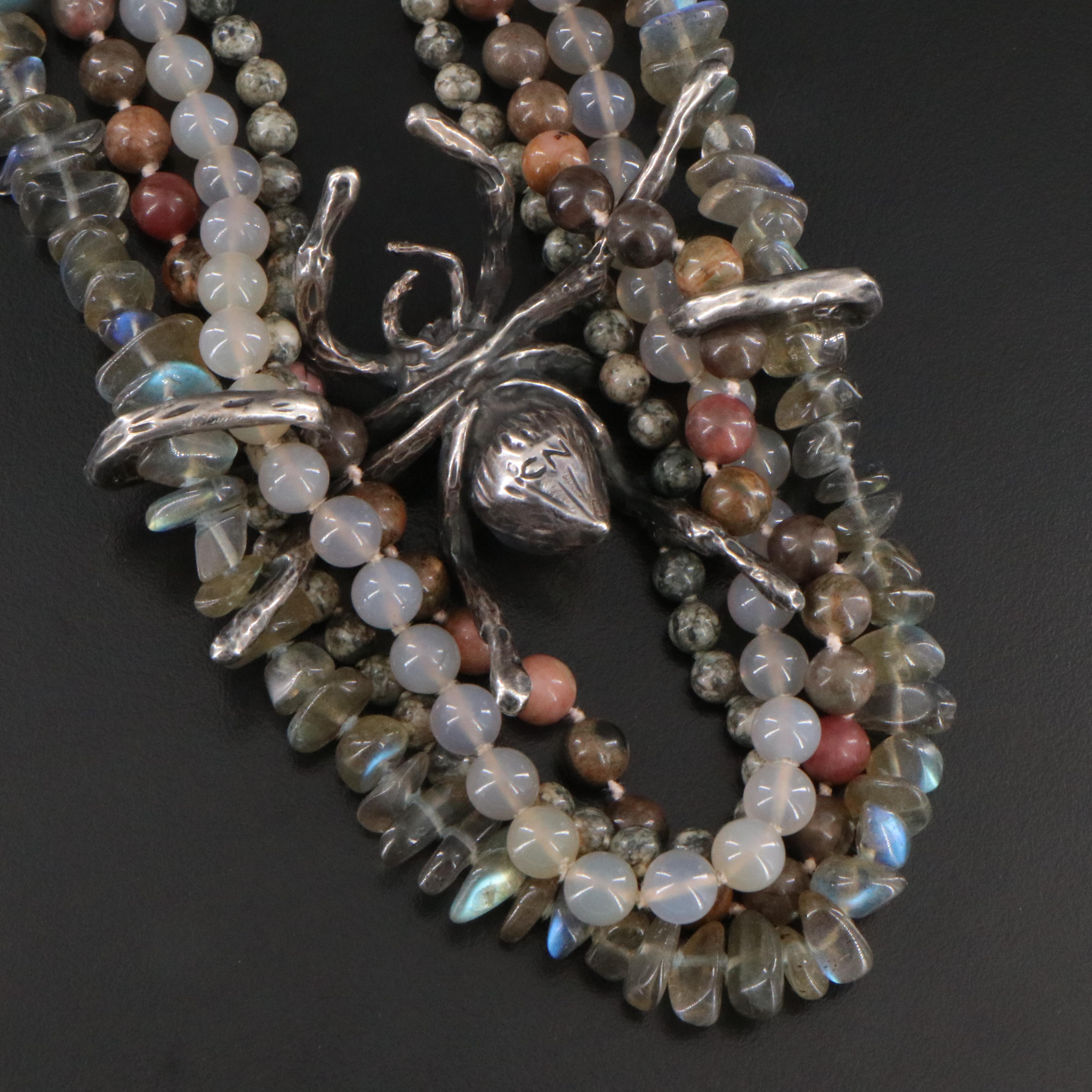 Clifton L Nicholson Sterling Spider Pendant on Gemstone Necklaces