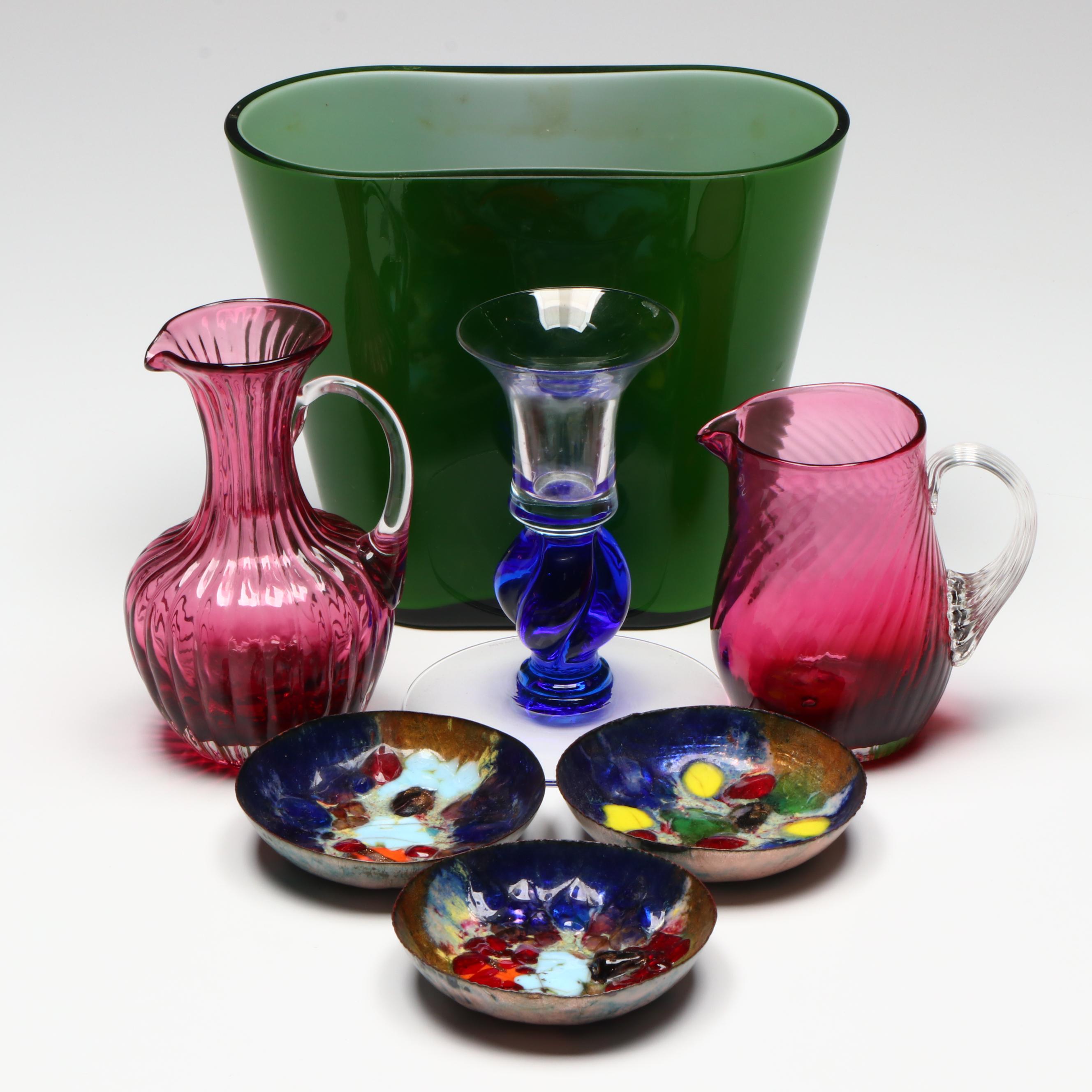 Mid Century Modern Enamel Dishes with Other Glass Decor