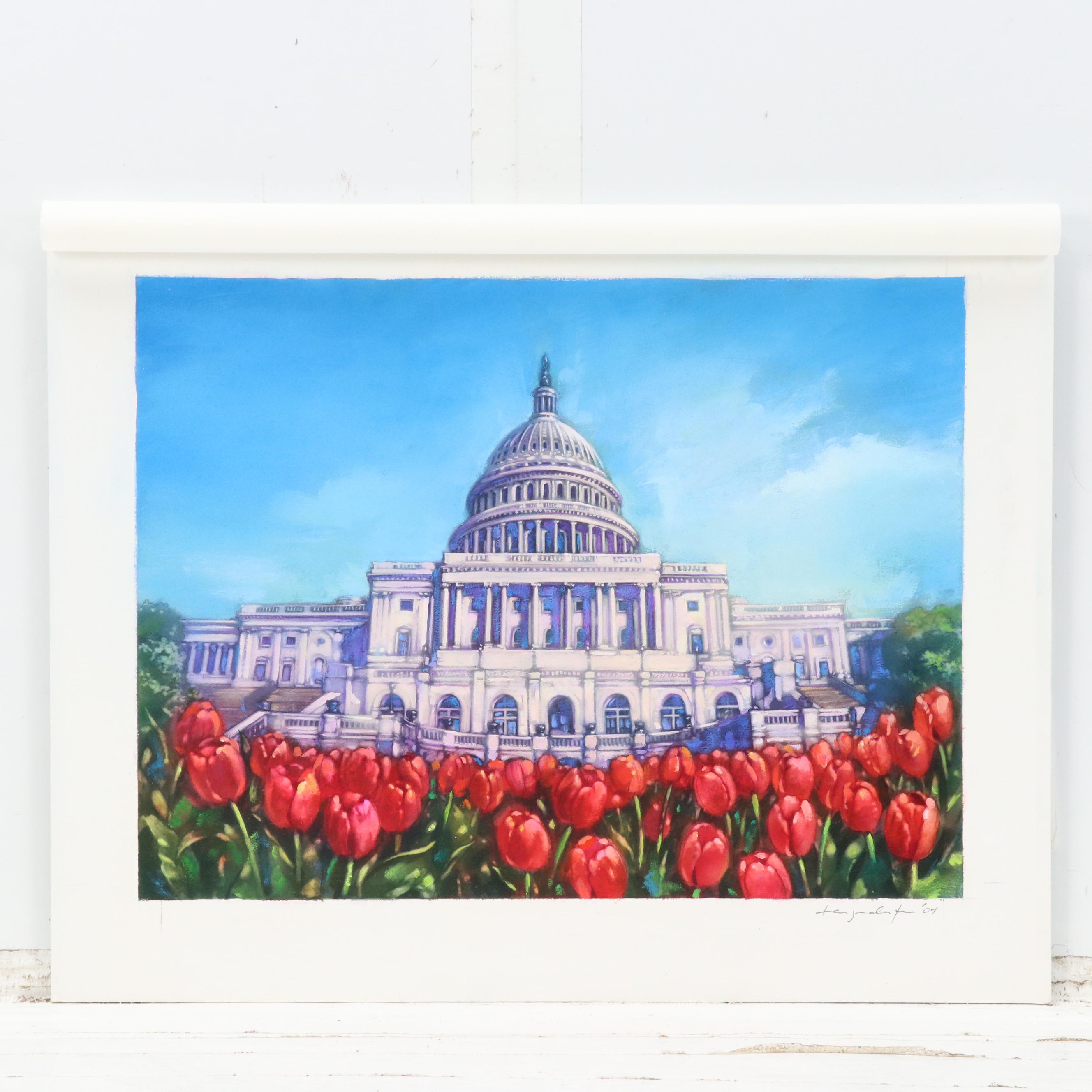 James Kevin Torline Gouache Illustration of Holiday White House Scene, More