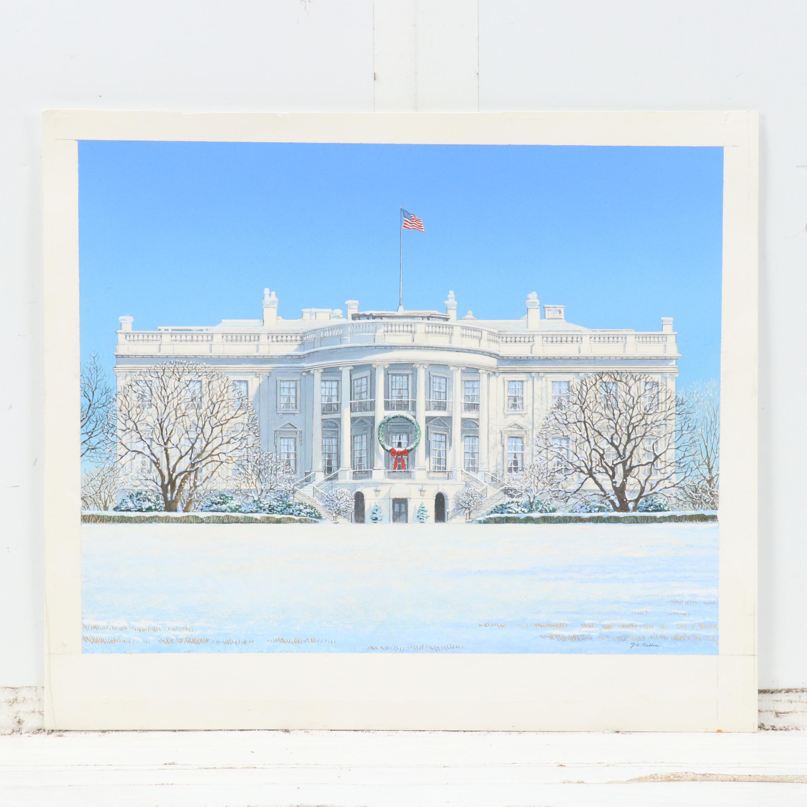 James Kevin Torline Gouache Illustration of Holiday White House Scene, More
