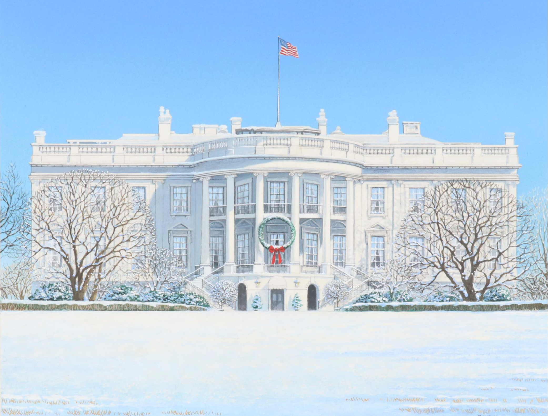 James Kevin Torline Gouache Illustration of Holiday White House Scene, More