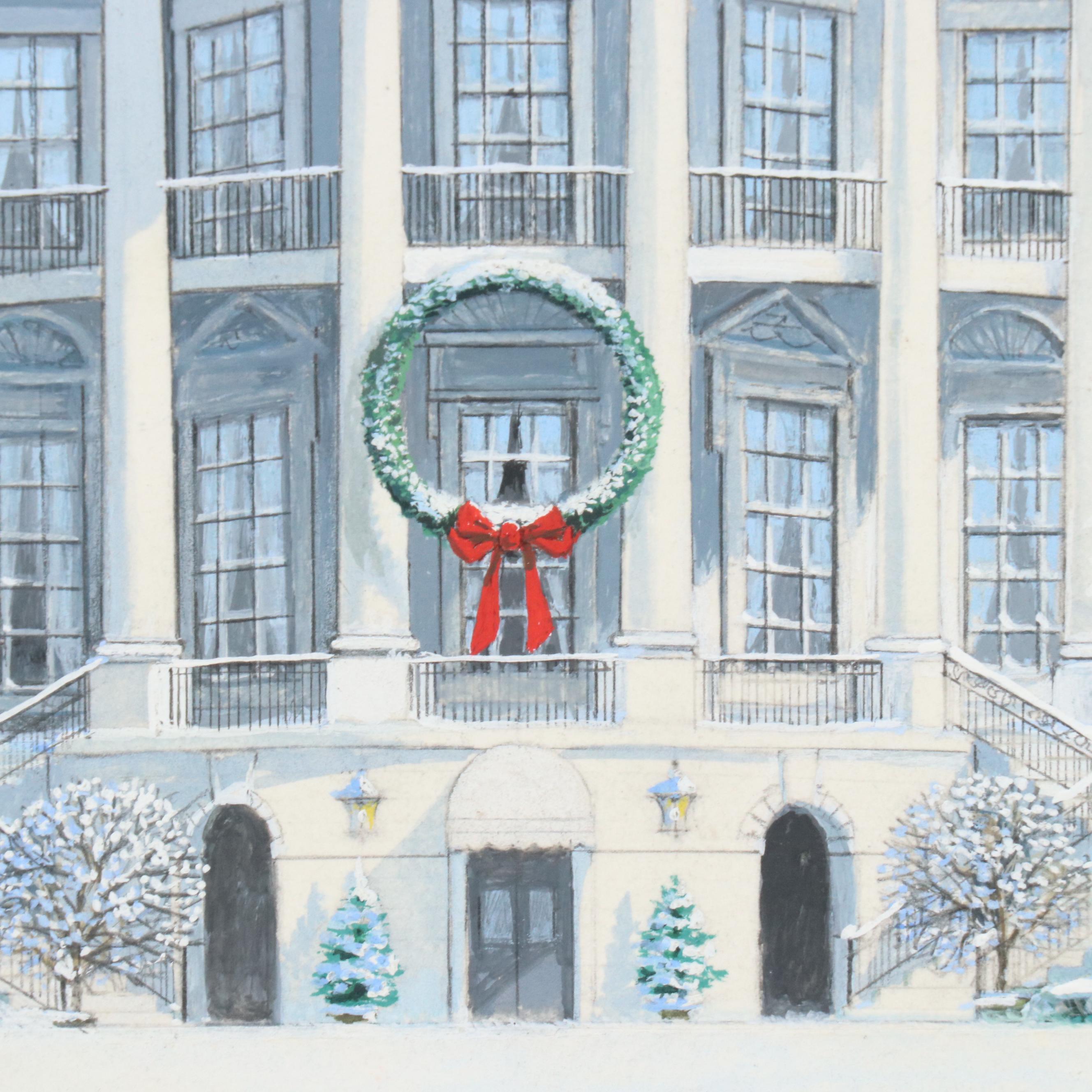 James Kevin Torline Gouache Illustration of Holiday White House Scene, More