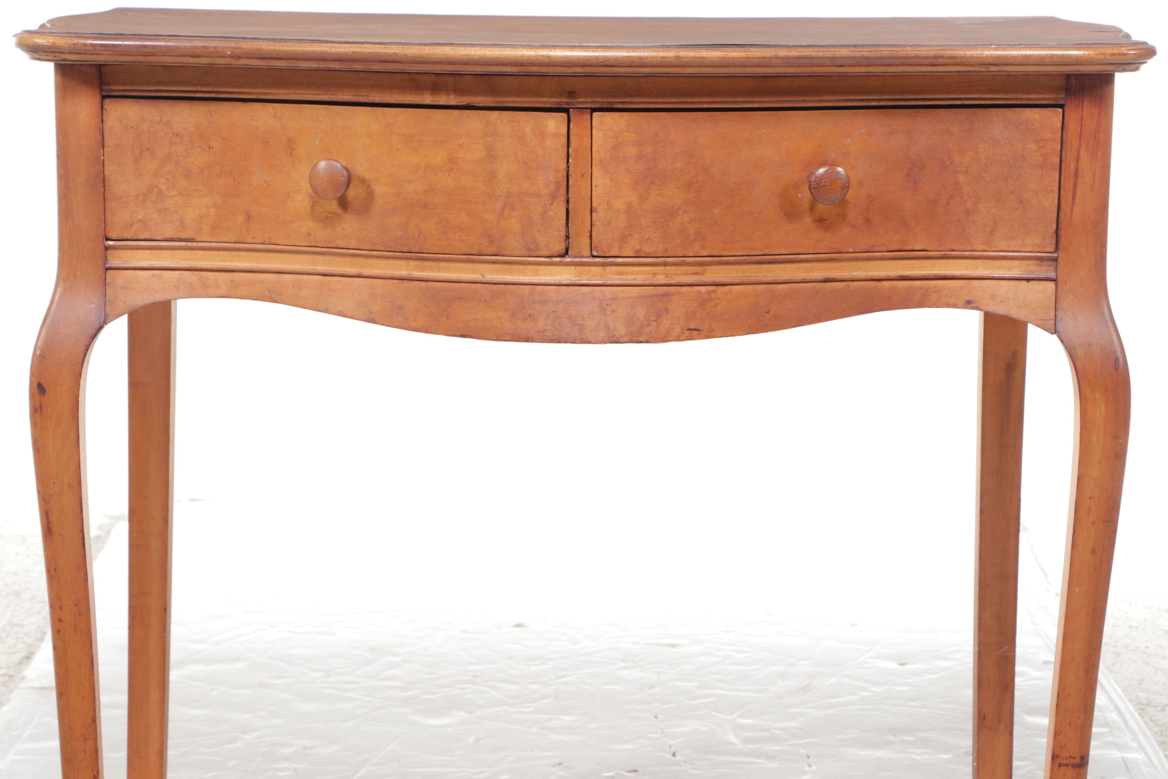 Birdseye Maple Serpentine Front Desk with Oak Framed Mirror