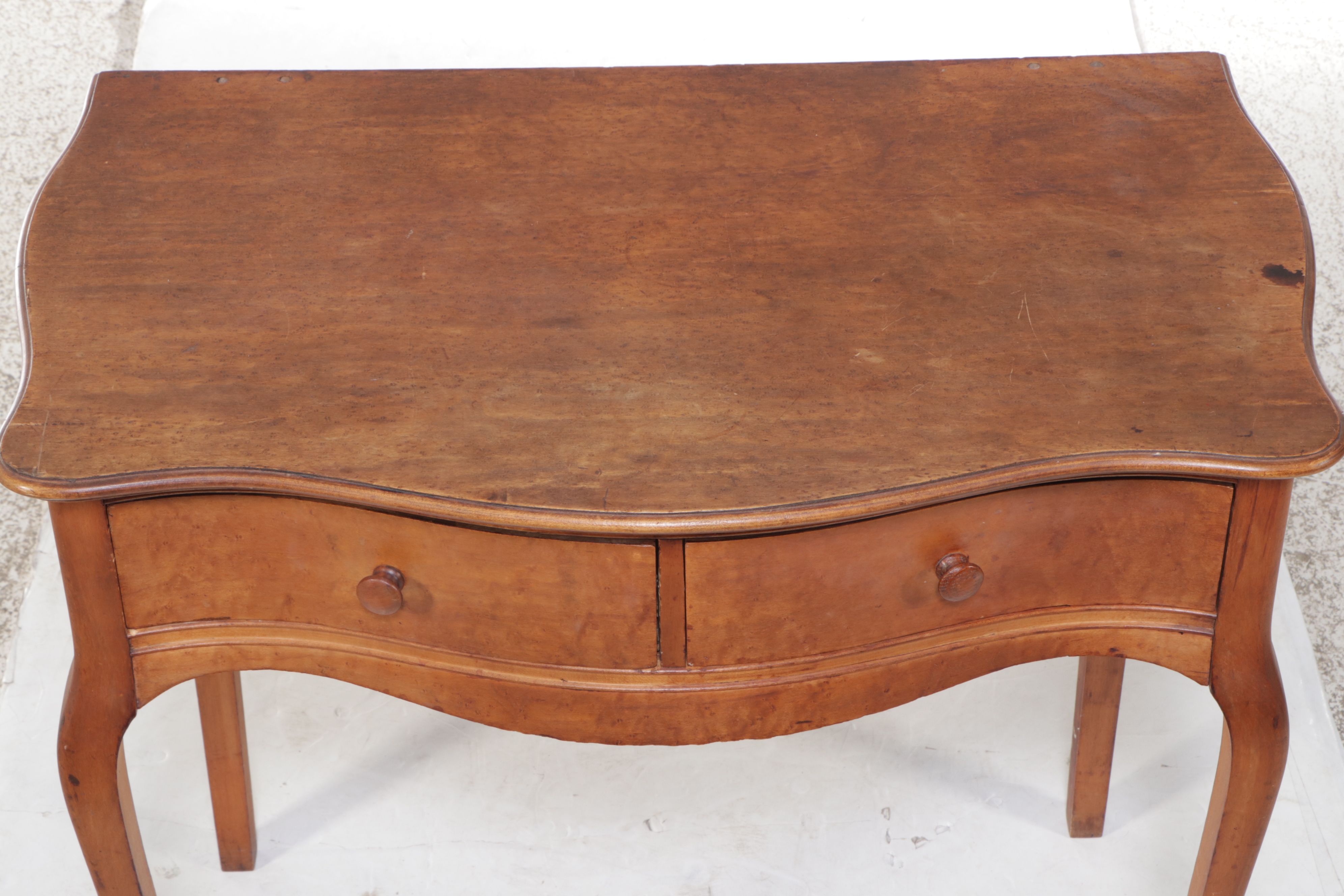 Birdseye Maple Serpentine Front Desk with Oak Framed Mirror