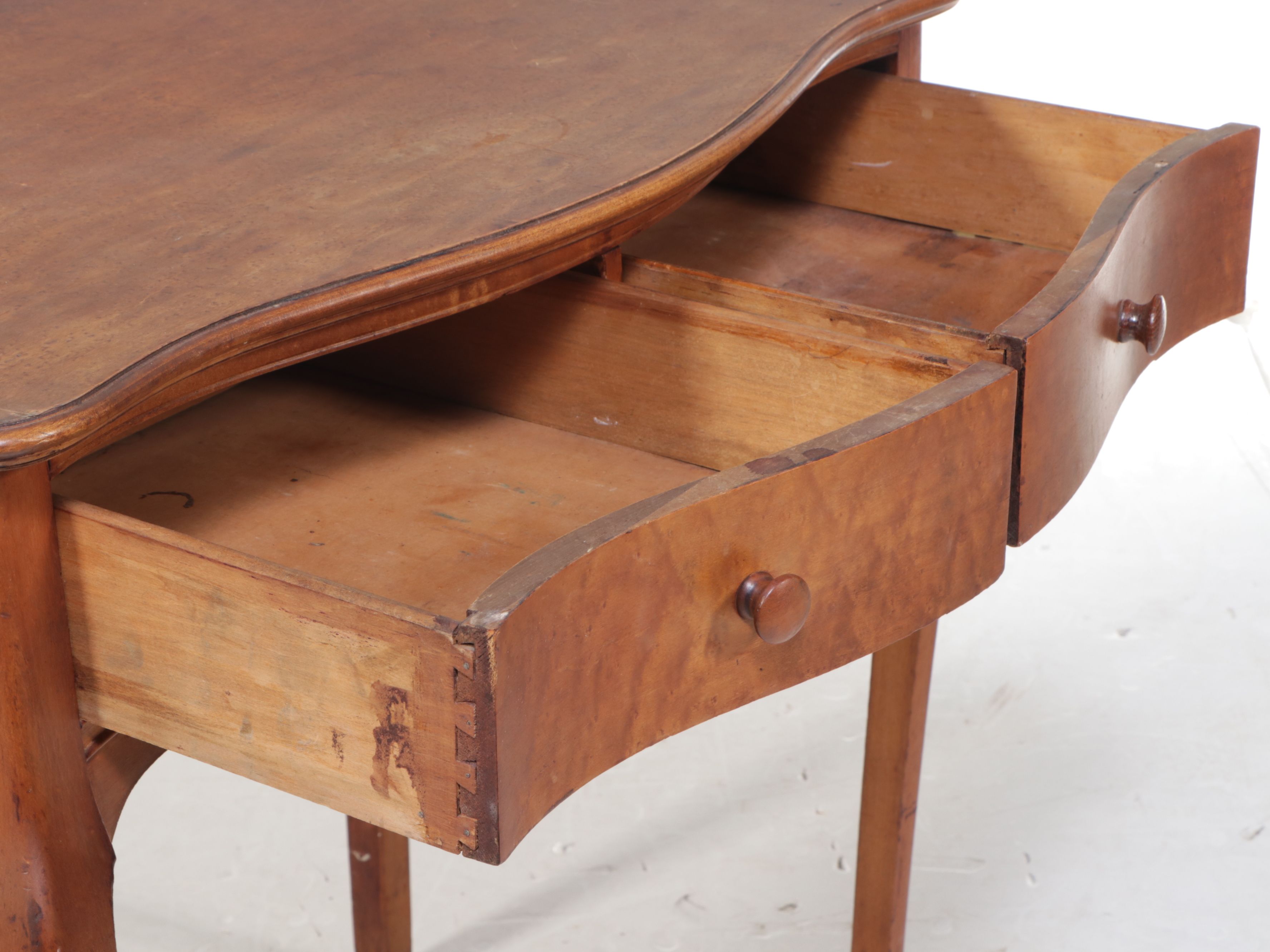 Birdseye Maple Serpentine Front Desk with Oak Framed Mirror