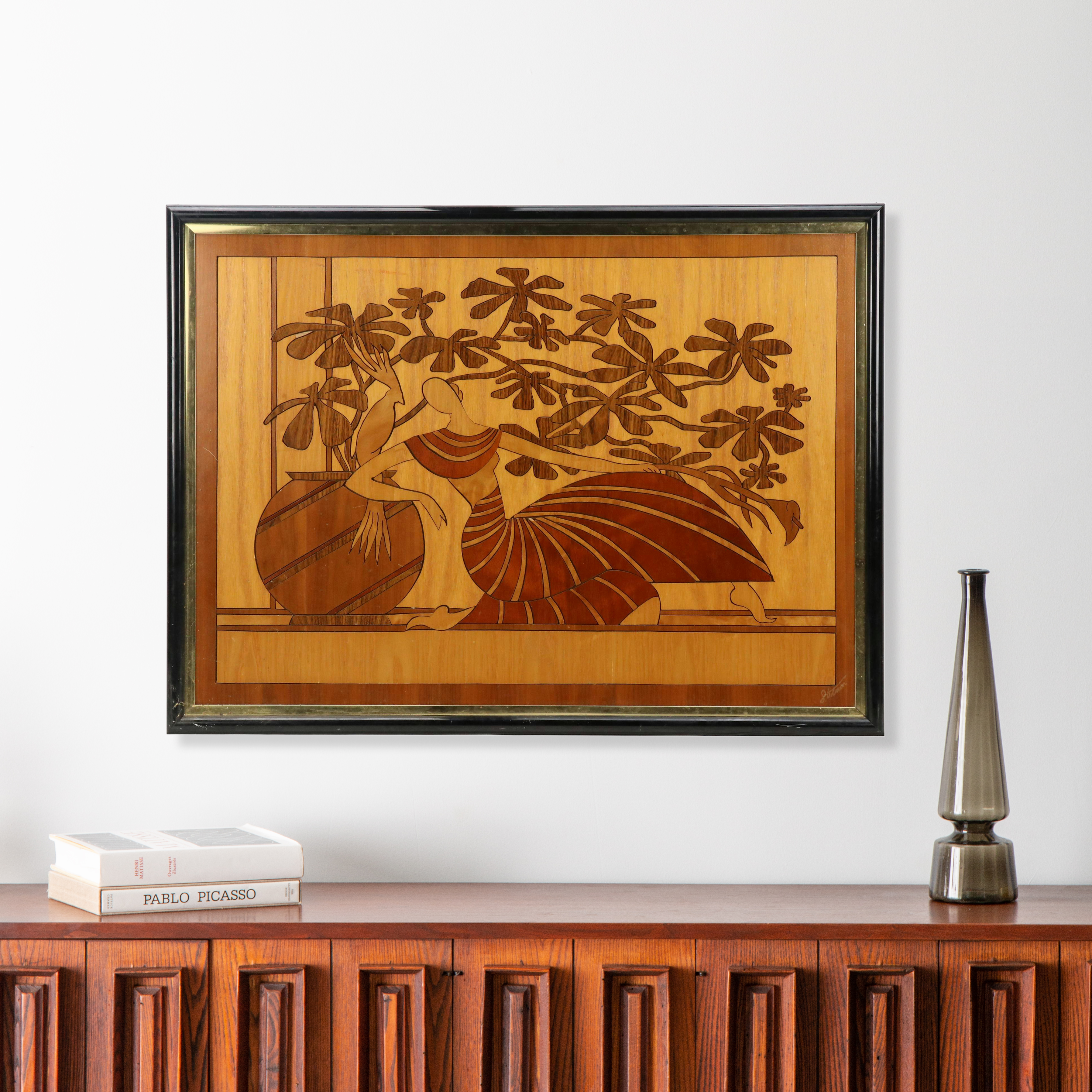 Stedman Deco Revival Marquetry Wood Panel, Circa 1970
