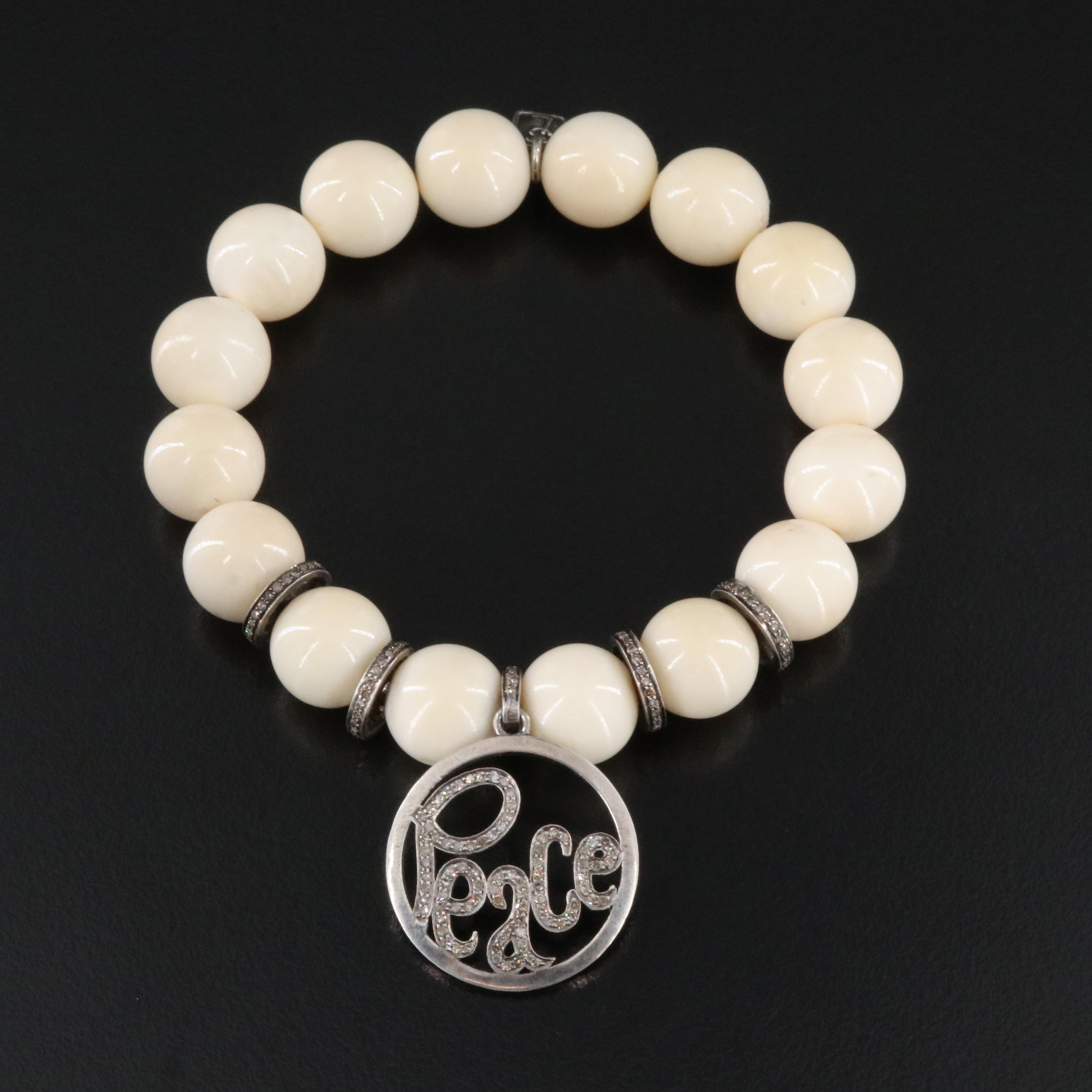Sheryl Lowe Sterling Shell and Diamond "Peace" Bracelet