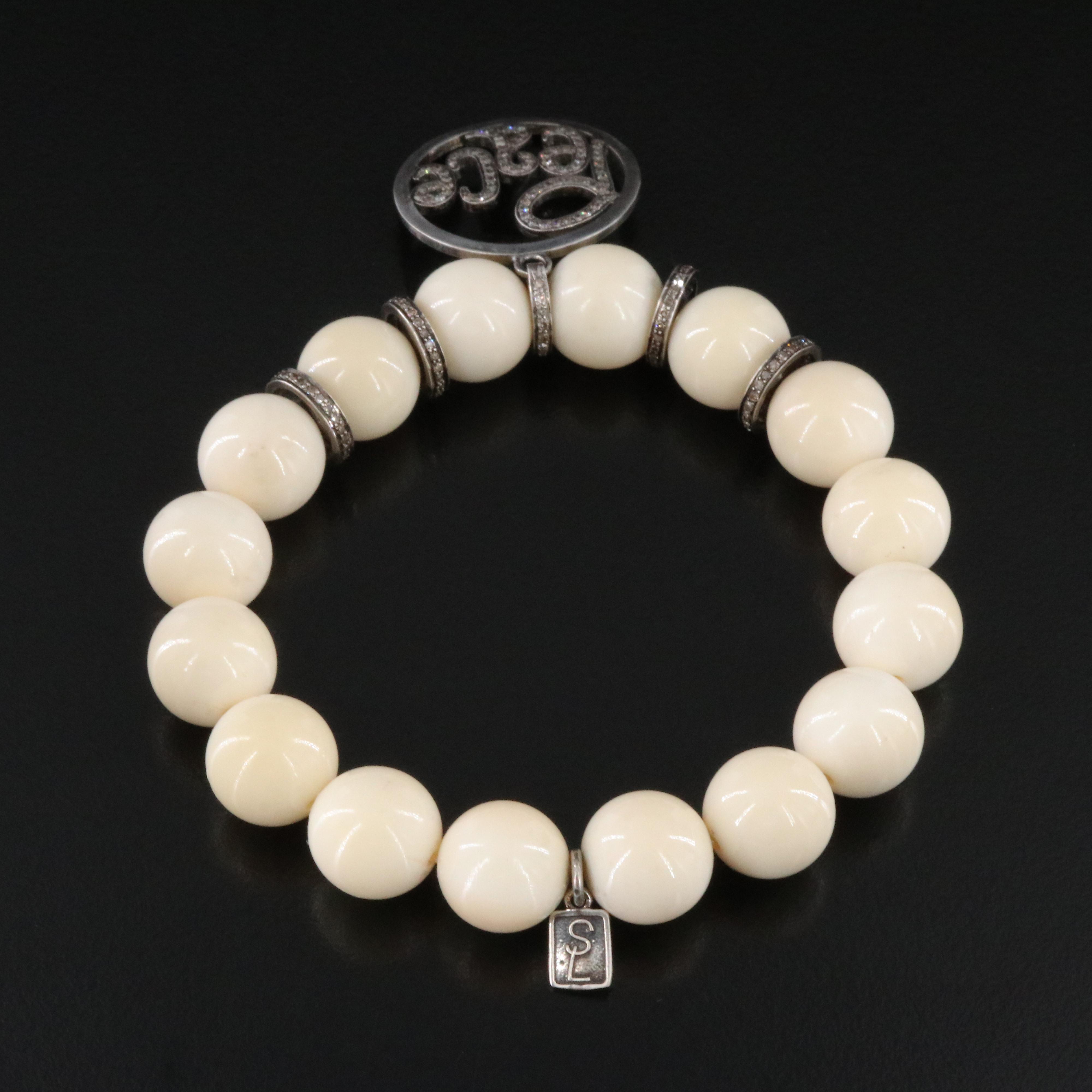 Sheryl Lowe Sterling Shell and Diamond "Peace" Bracelet