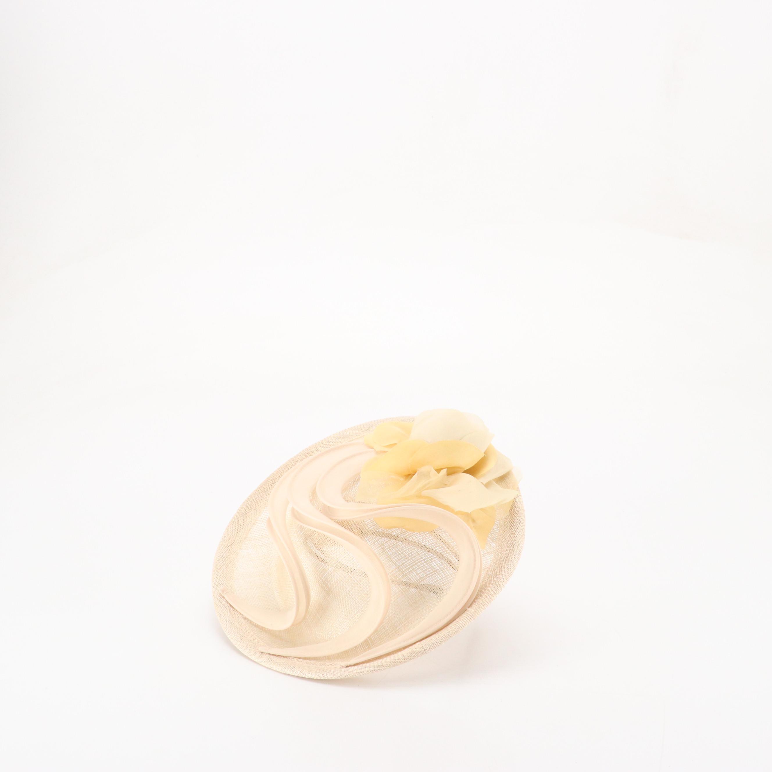 Whiteley Headband Fascinator and Wide Brim Hat in Woven Natural Fiber