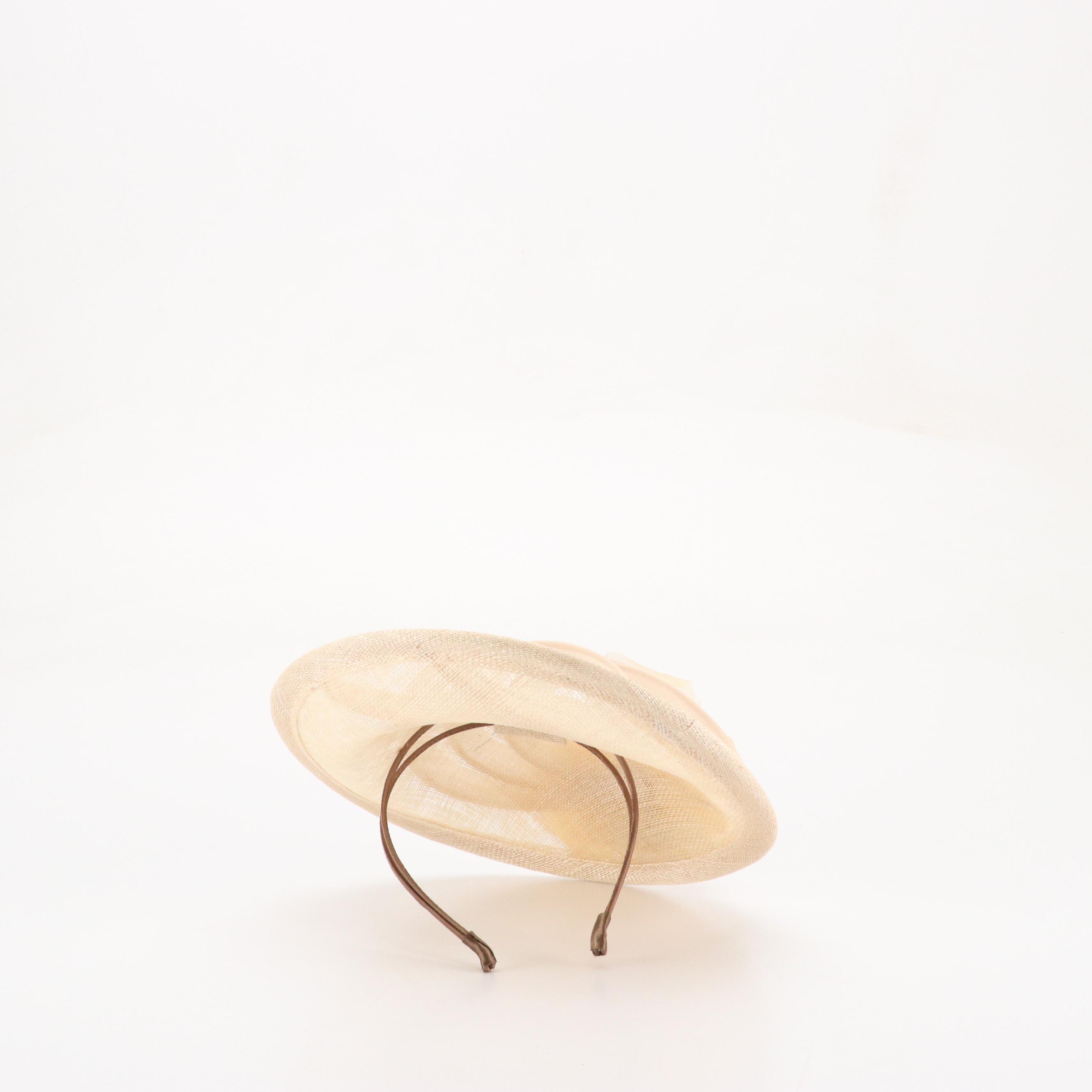 Whiteley Headband Fascinator and Wide Brim Hat in Woven Natural Fiber