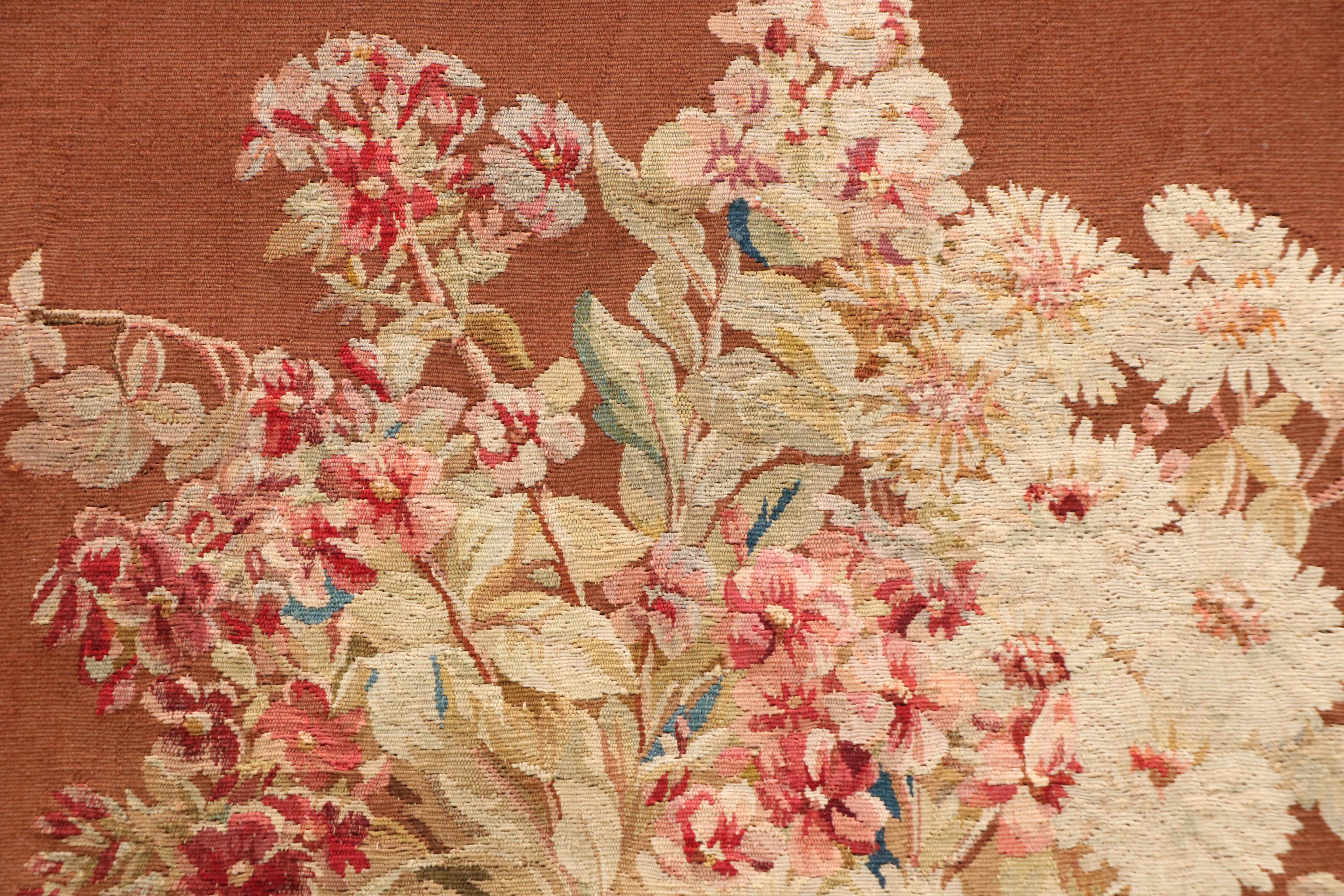 Floral Aubusson Style Tapestry in Gilt Acanthus Frame