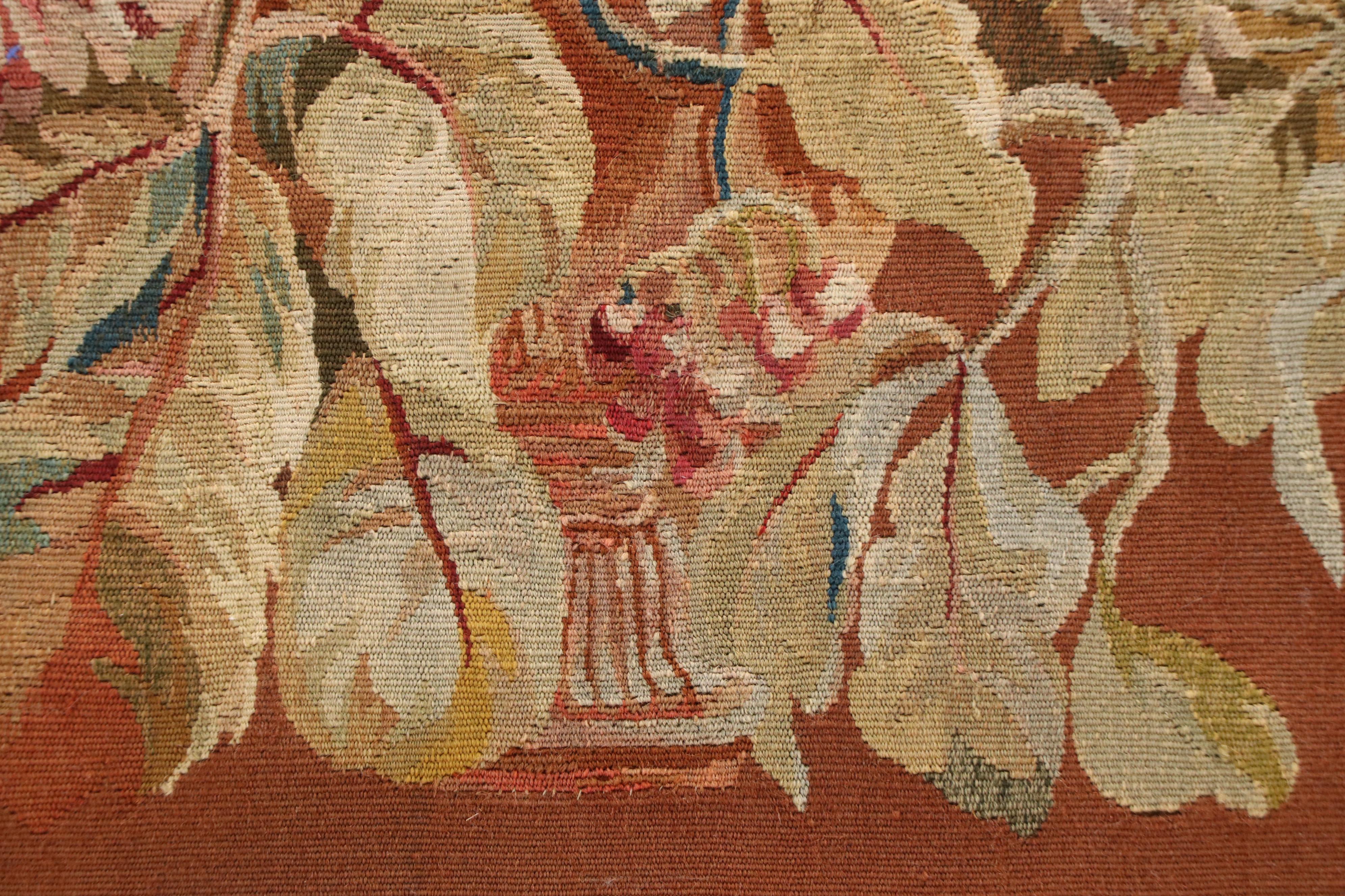 Floral Aubusson Style Tapestry in Gilt Acanthus Frame