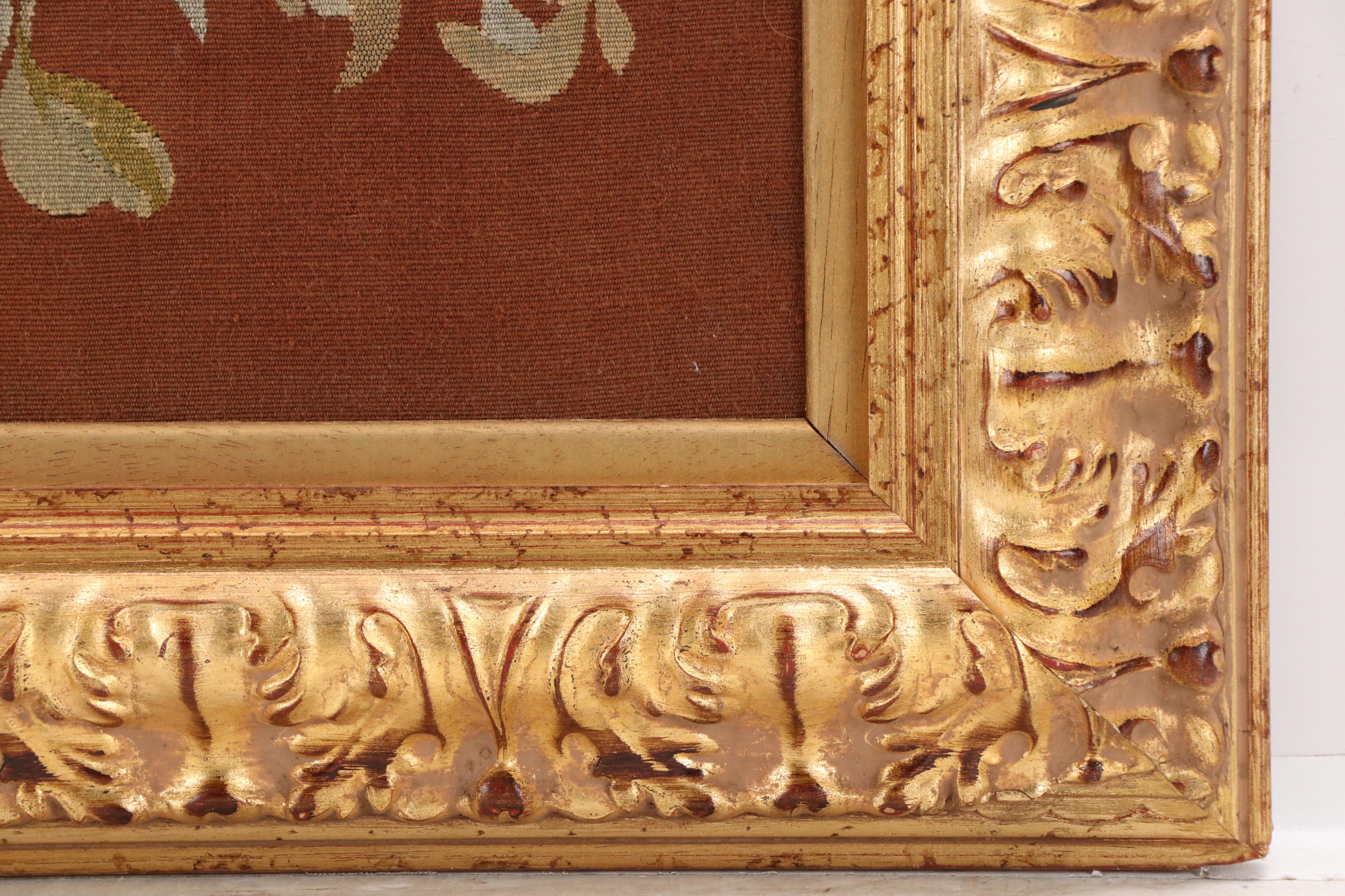 Floral Aubusson Style Tapestry in Gilt Acanthus Frame