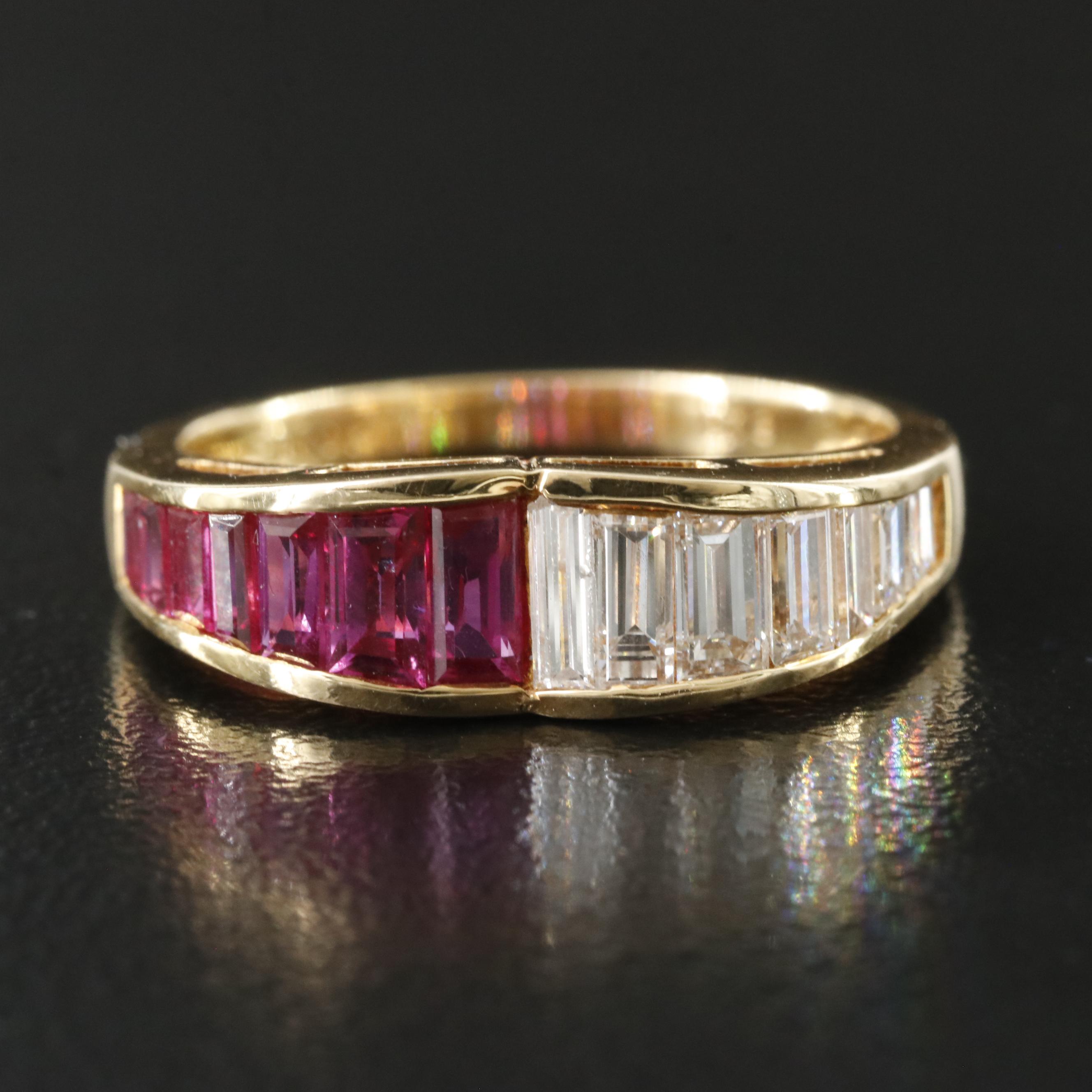 18K Diamond and Ruby Fluted Ring