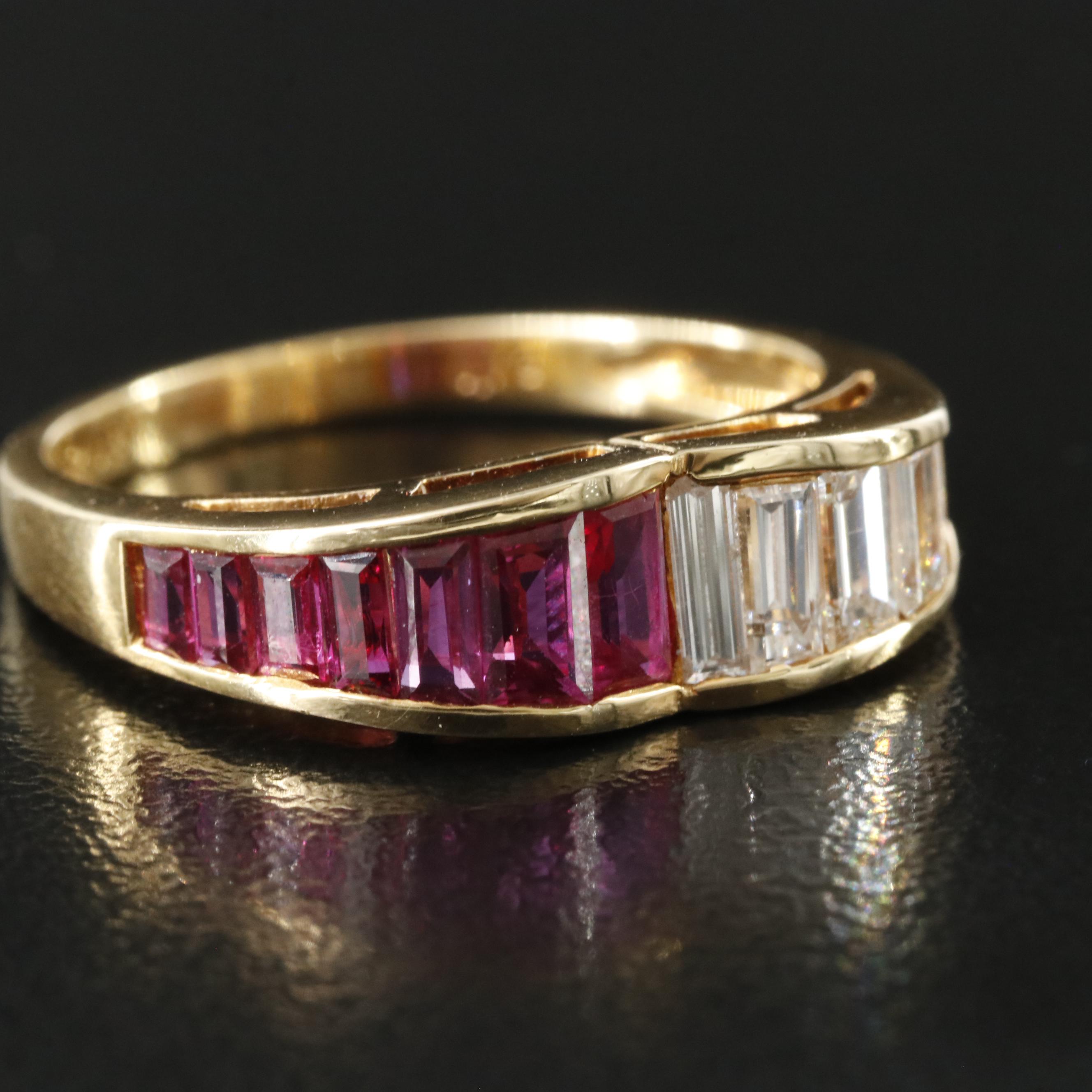 18K Diamond and Ruby Fluted Ring