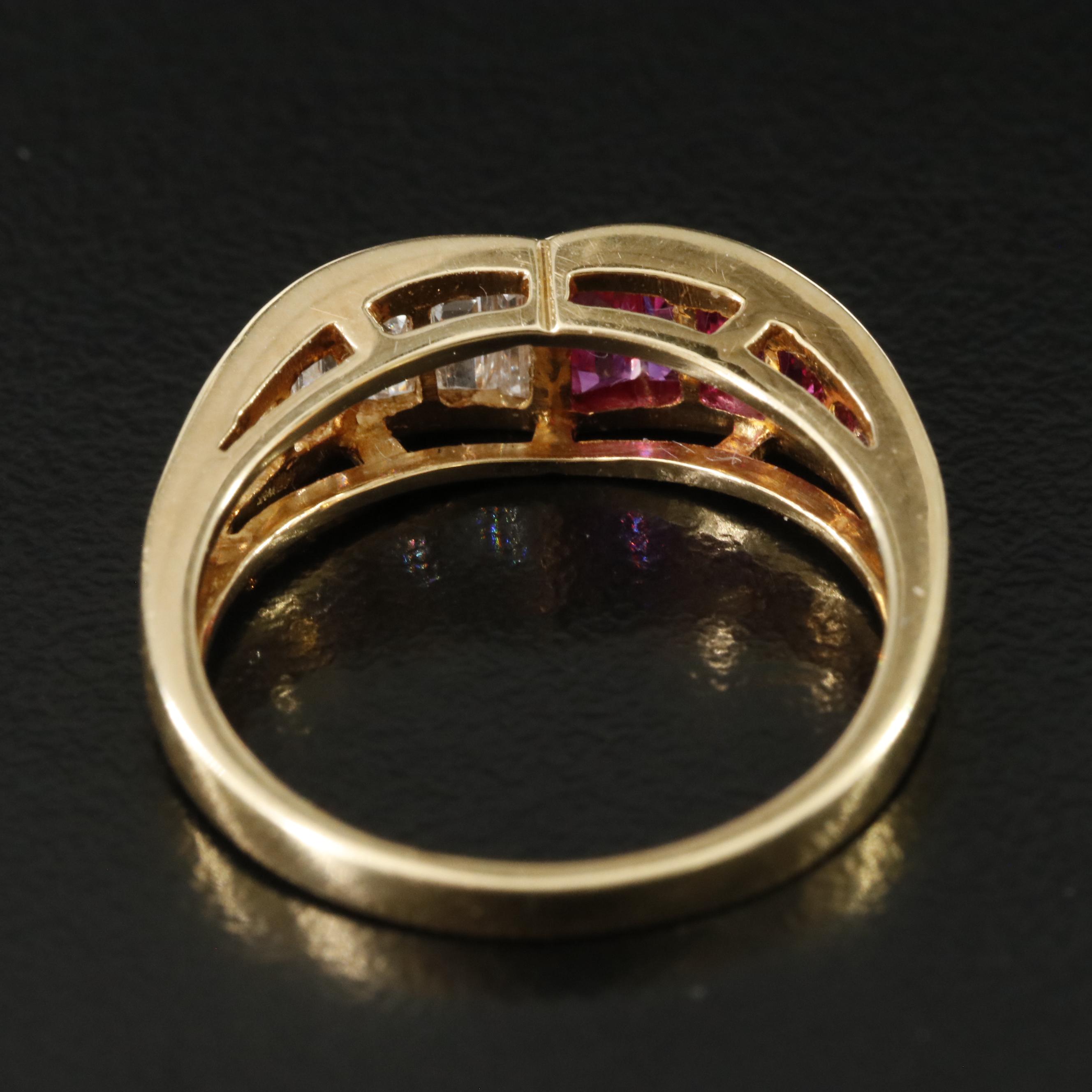 18K Diamond and Ruby Fluted Ring