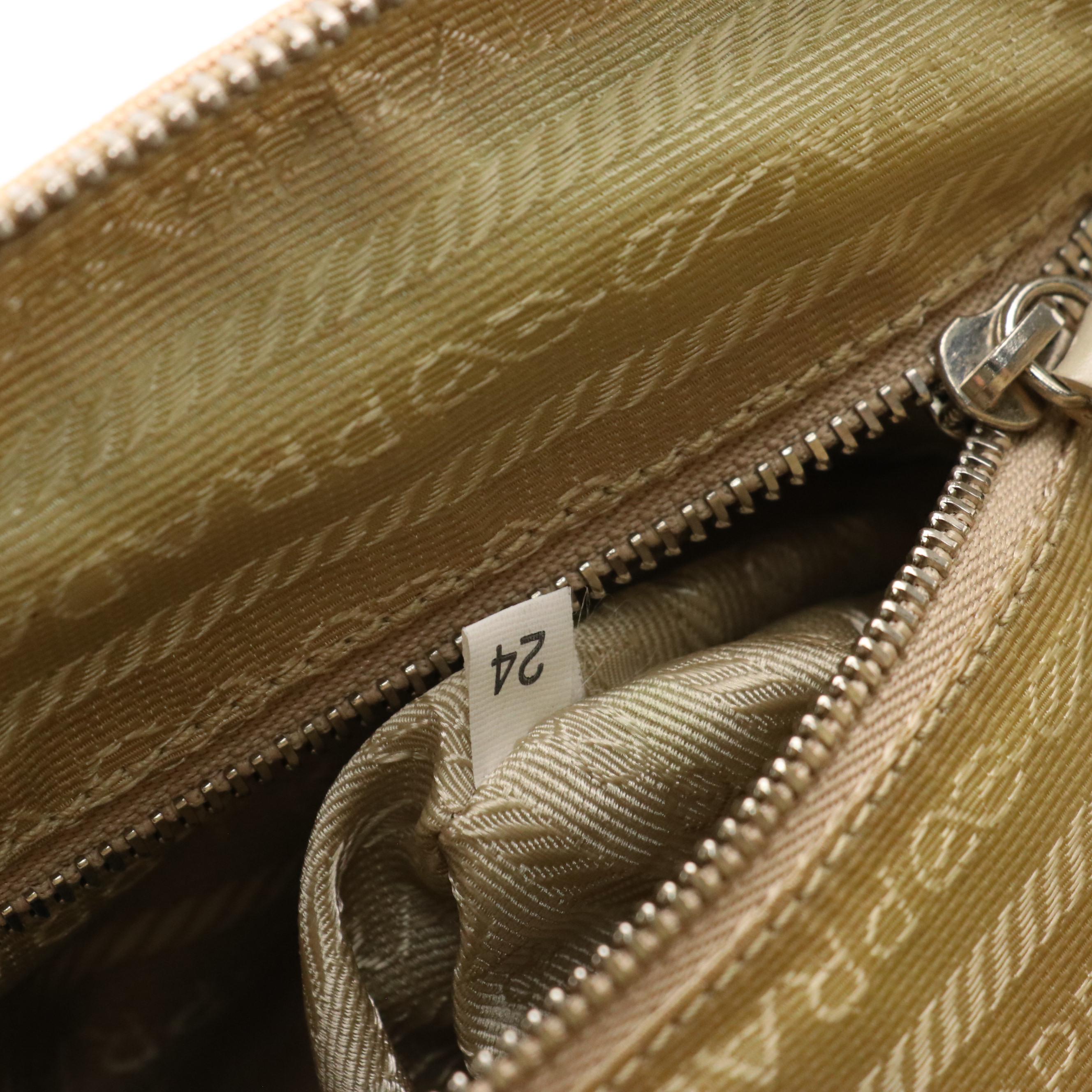 Prada Dome Bowler Bag in Beige Canvas with Tan/Orange Cinghiale Leather Trim