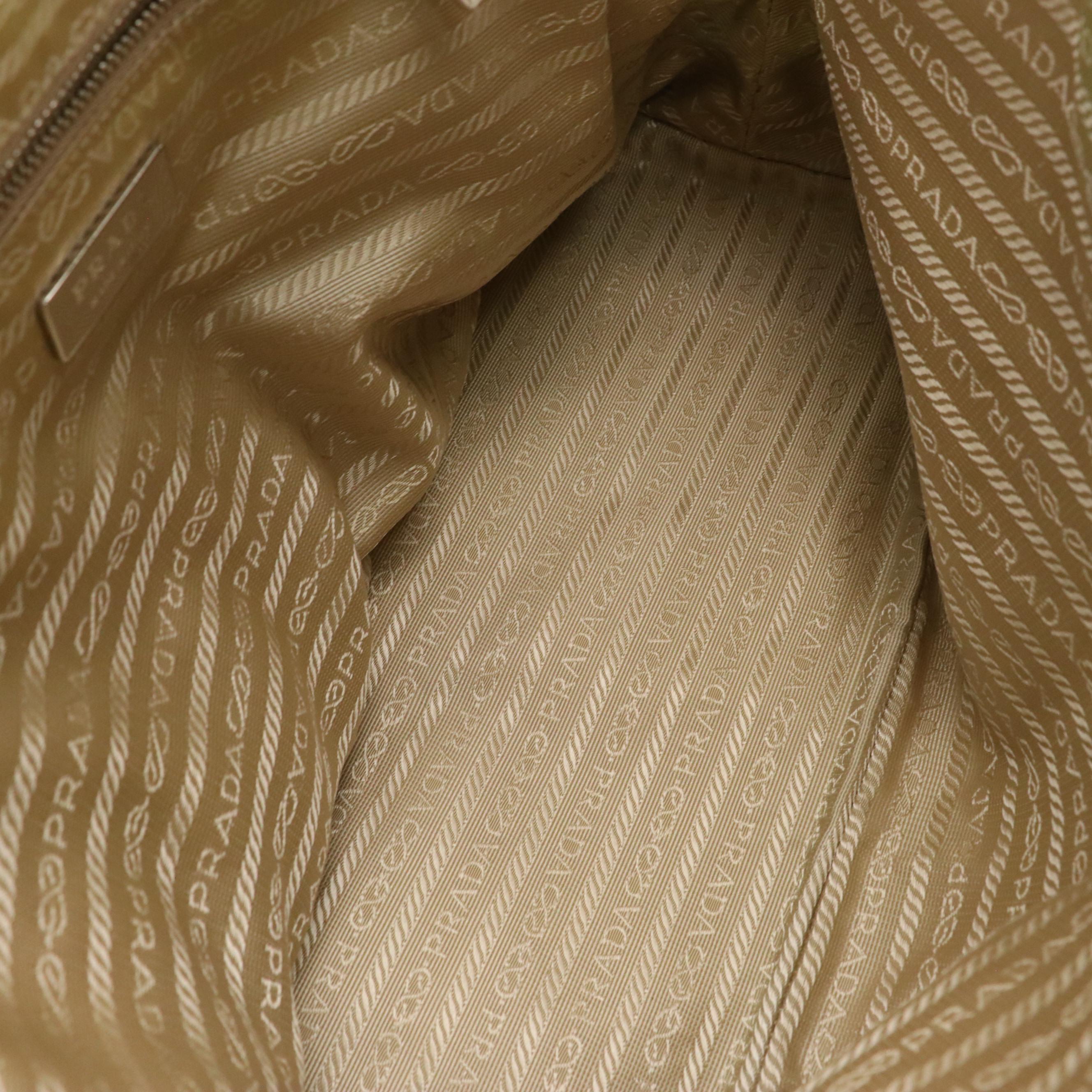 Prada Dome Bowler Bag in Beige Canvas with Tan/Orange Cinghiale Leather Trim