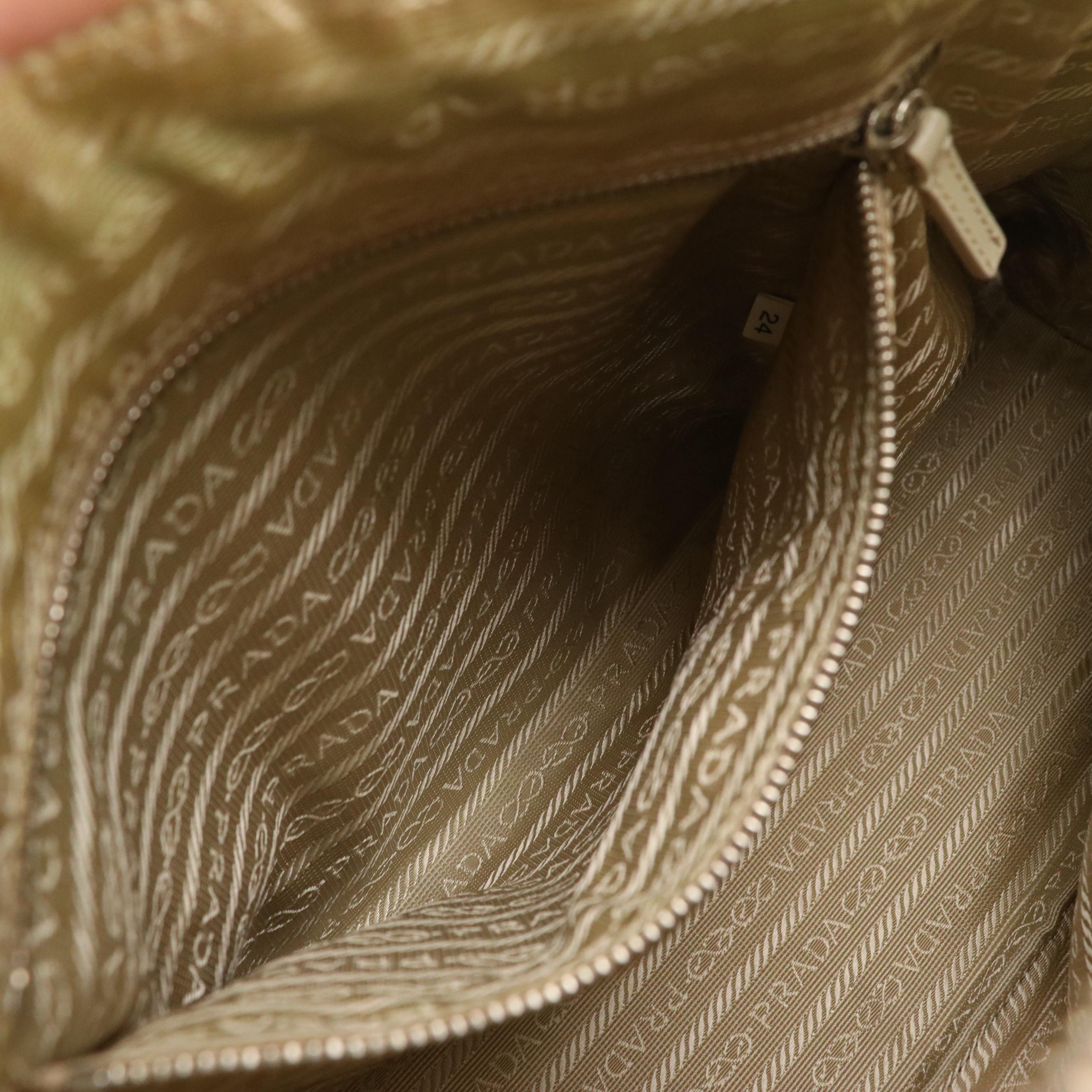 Prada Dome Bowler Bag in Beige Canvas with Tan/Orange Cinghiale Leather Trim