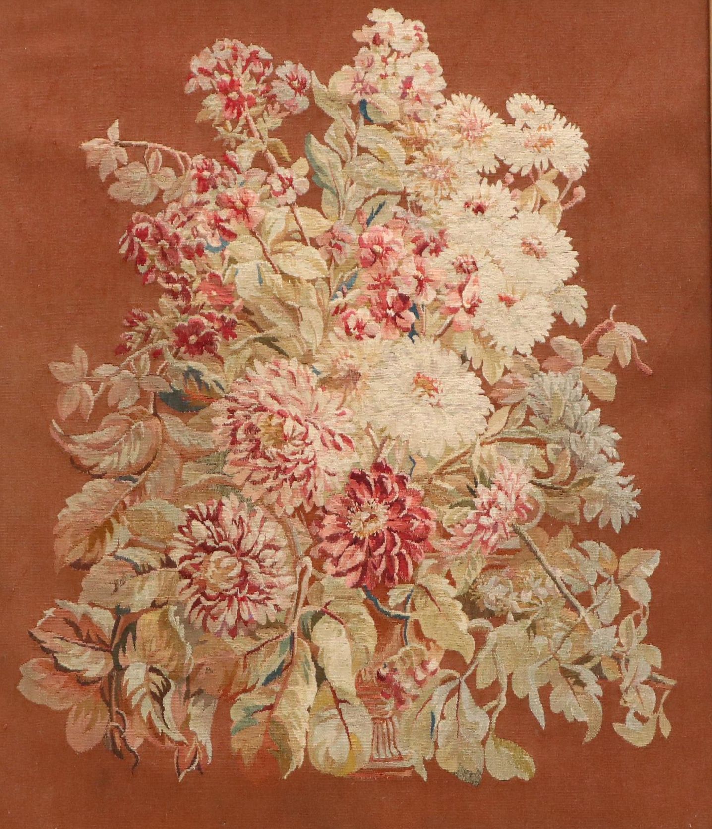 Floral Aubusson Style Tapestry in Gilt Acanthus Frame