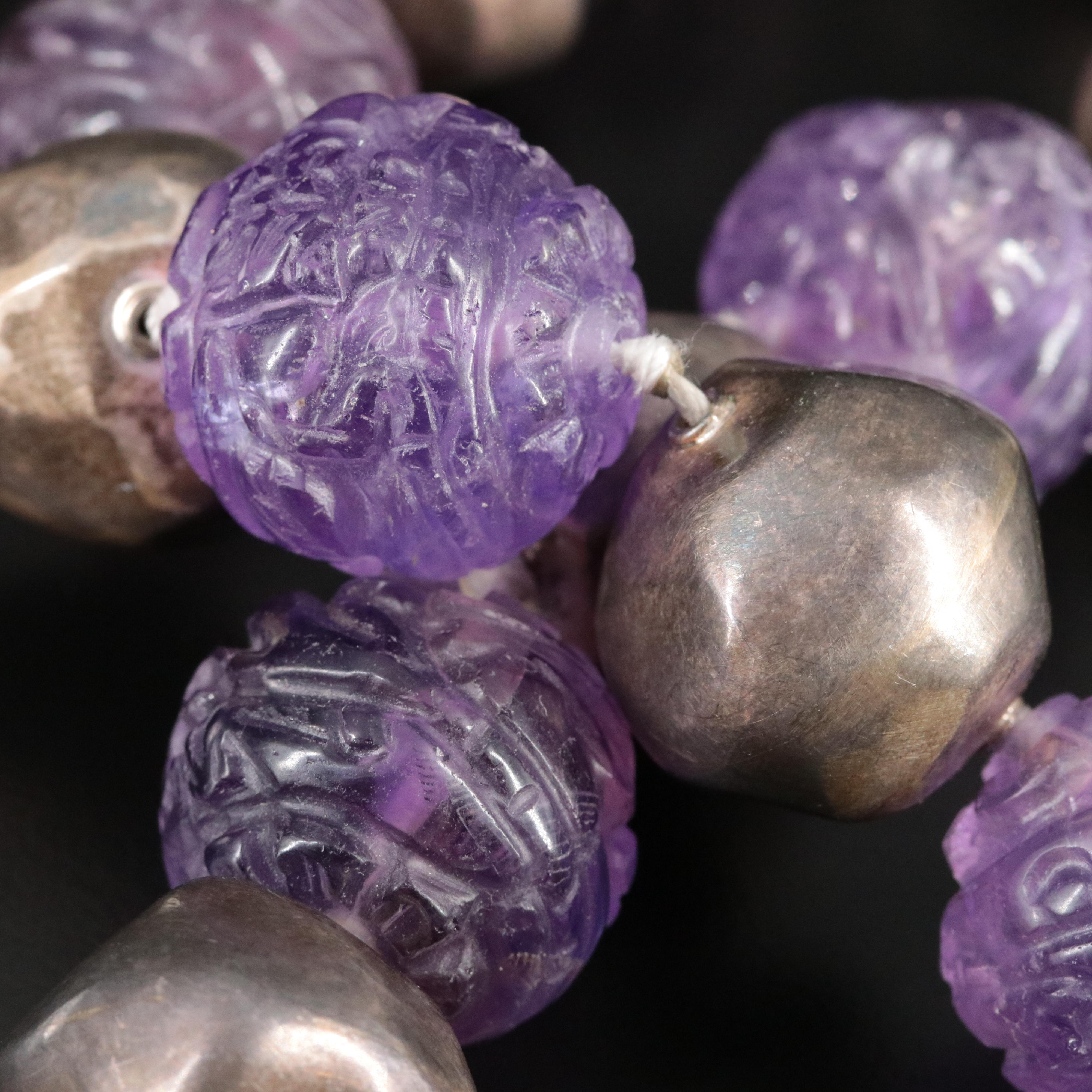 Alice Kuo 950 Silver and Carved Amethyst Bead Necklace