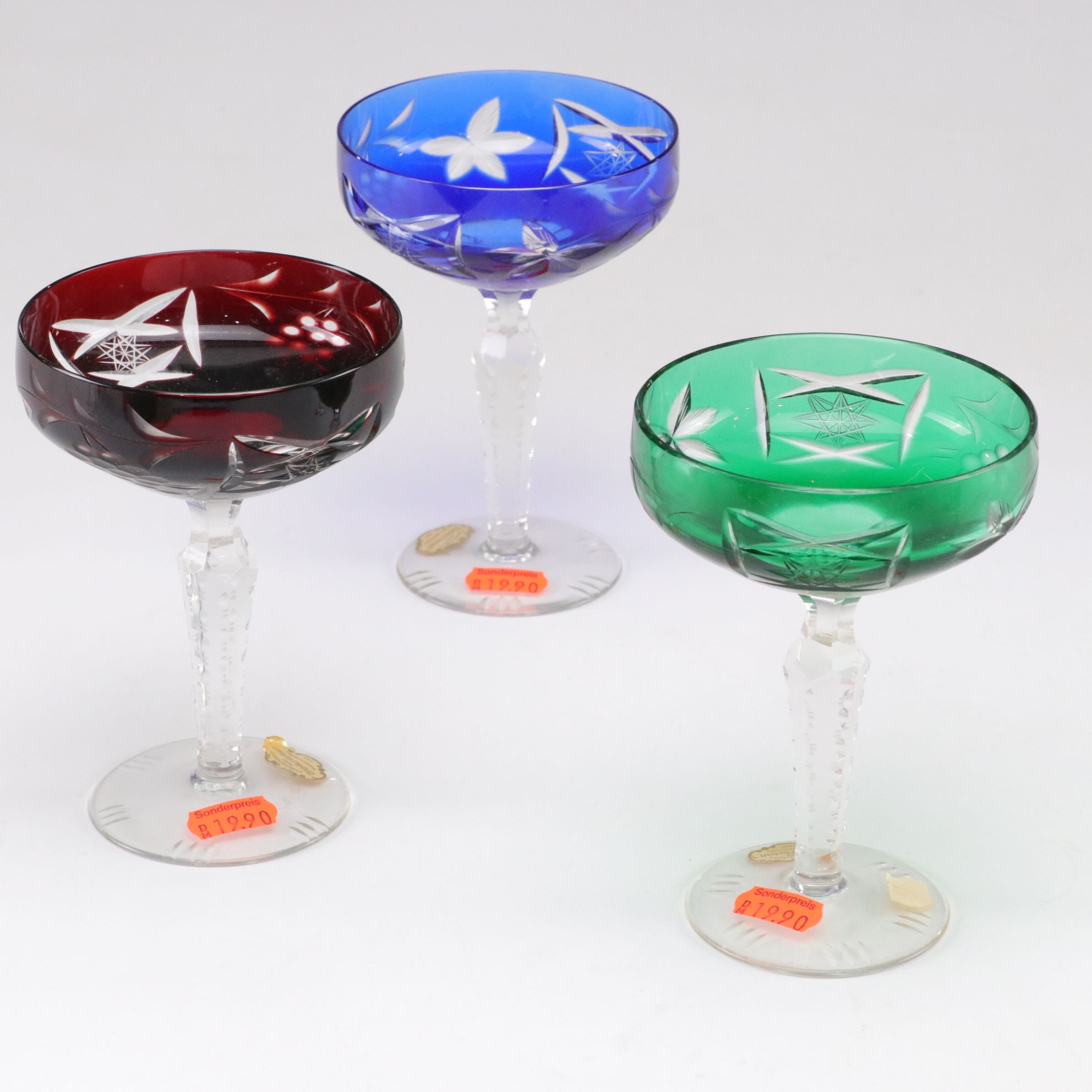 German Lead Crystal Champagne Coupes with Cut Decorations, Set of Five