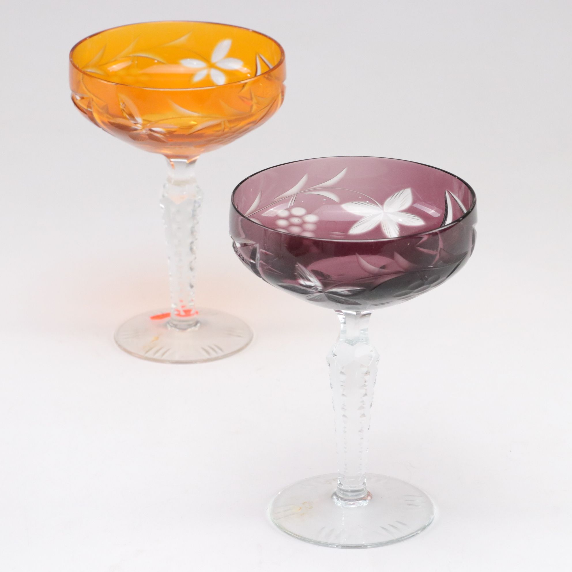 German Lead Crystal Champagne Coupes with Cut Decorations, Set of Five