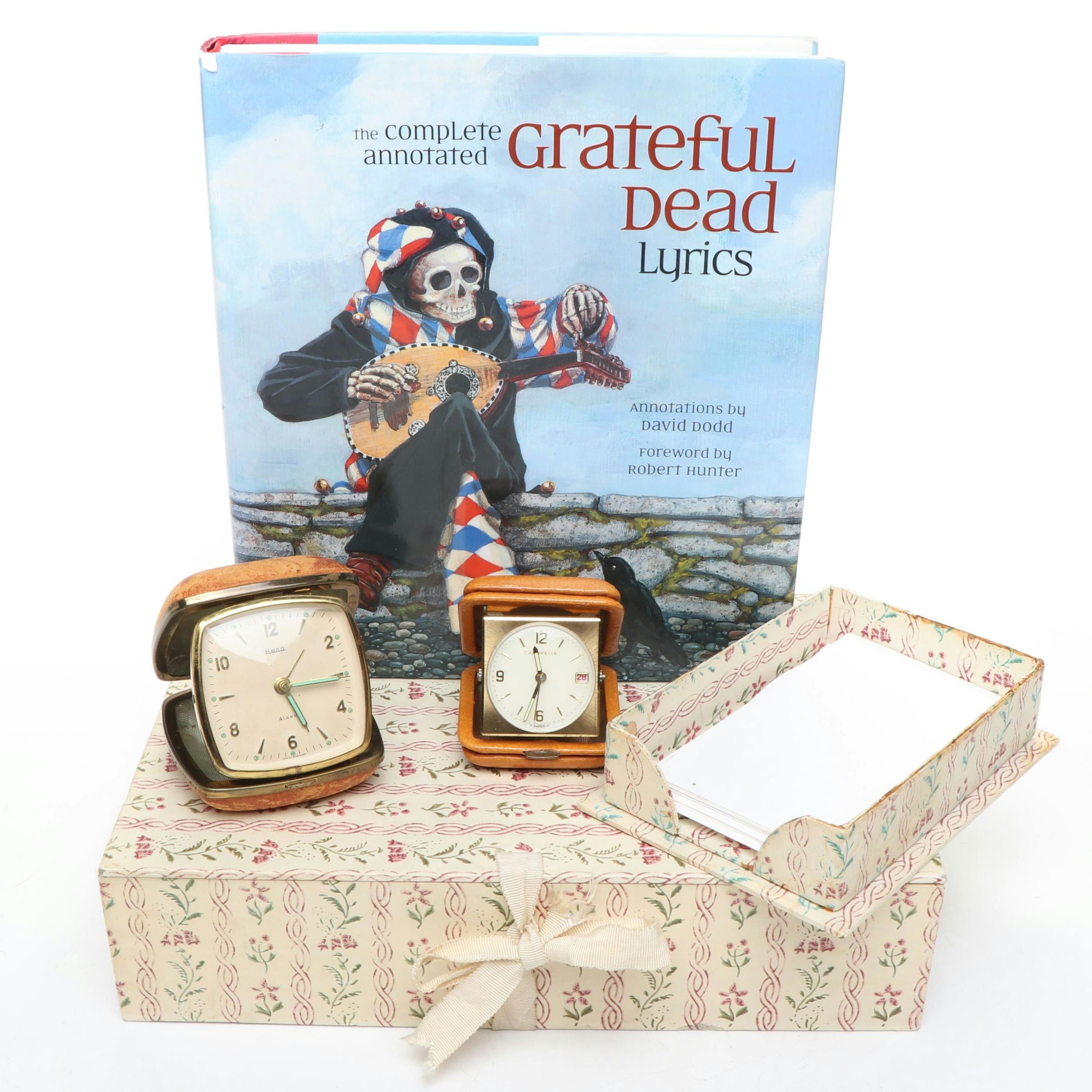 Vintage Travel Alarm Clocks with Grateful Dead Book and Desk Set