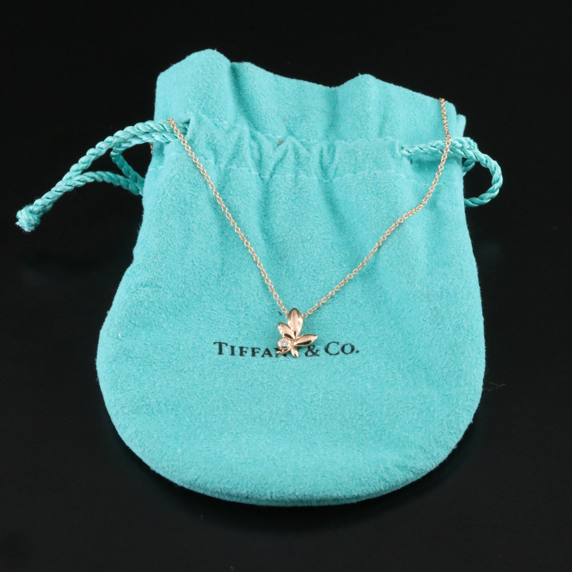 Paloma Picasso for Tiffany & Co. 18K Rose Gold and Diamond Olive Leaf Necklace