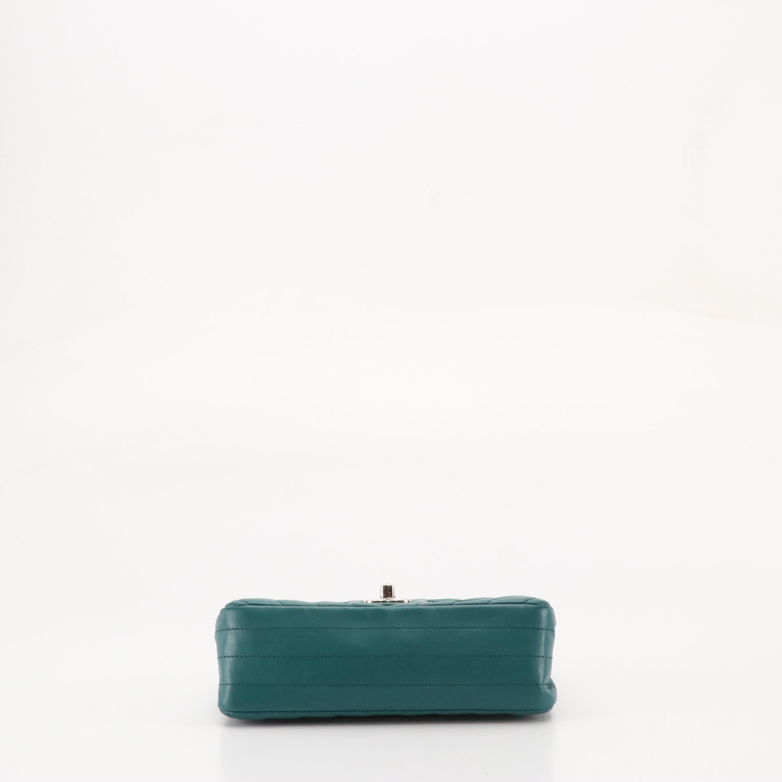 Chanel Small Classic Flap Chain Link Crossbody in Teal Chevron Quilted Lambskin