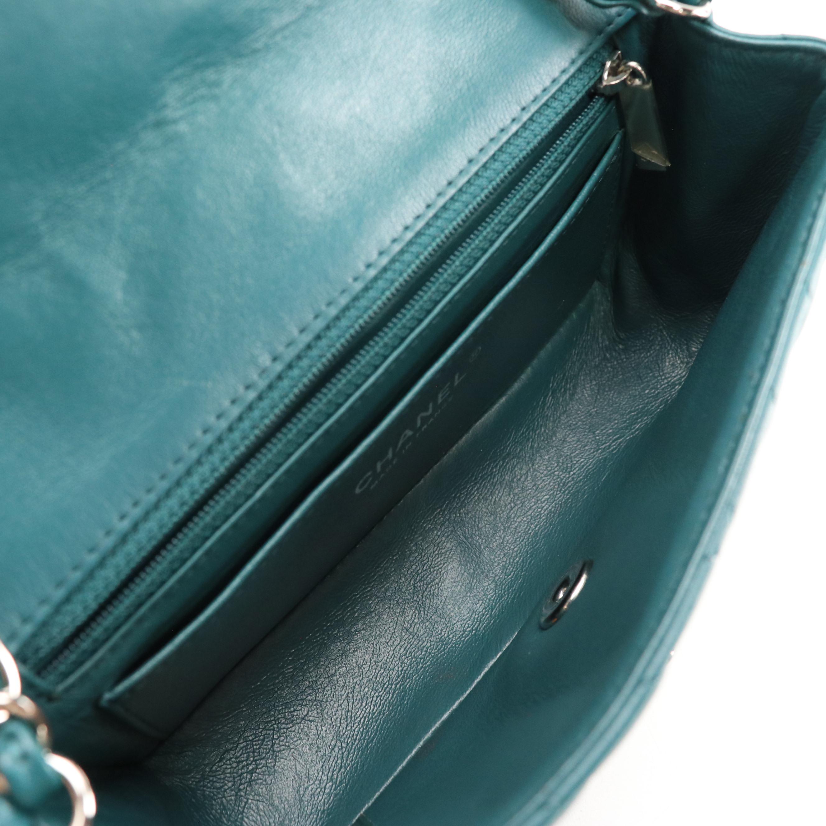 Chanel Small Classic Flap Chain Link Crossbody in Teal Chevron Quilted Lambskin