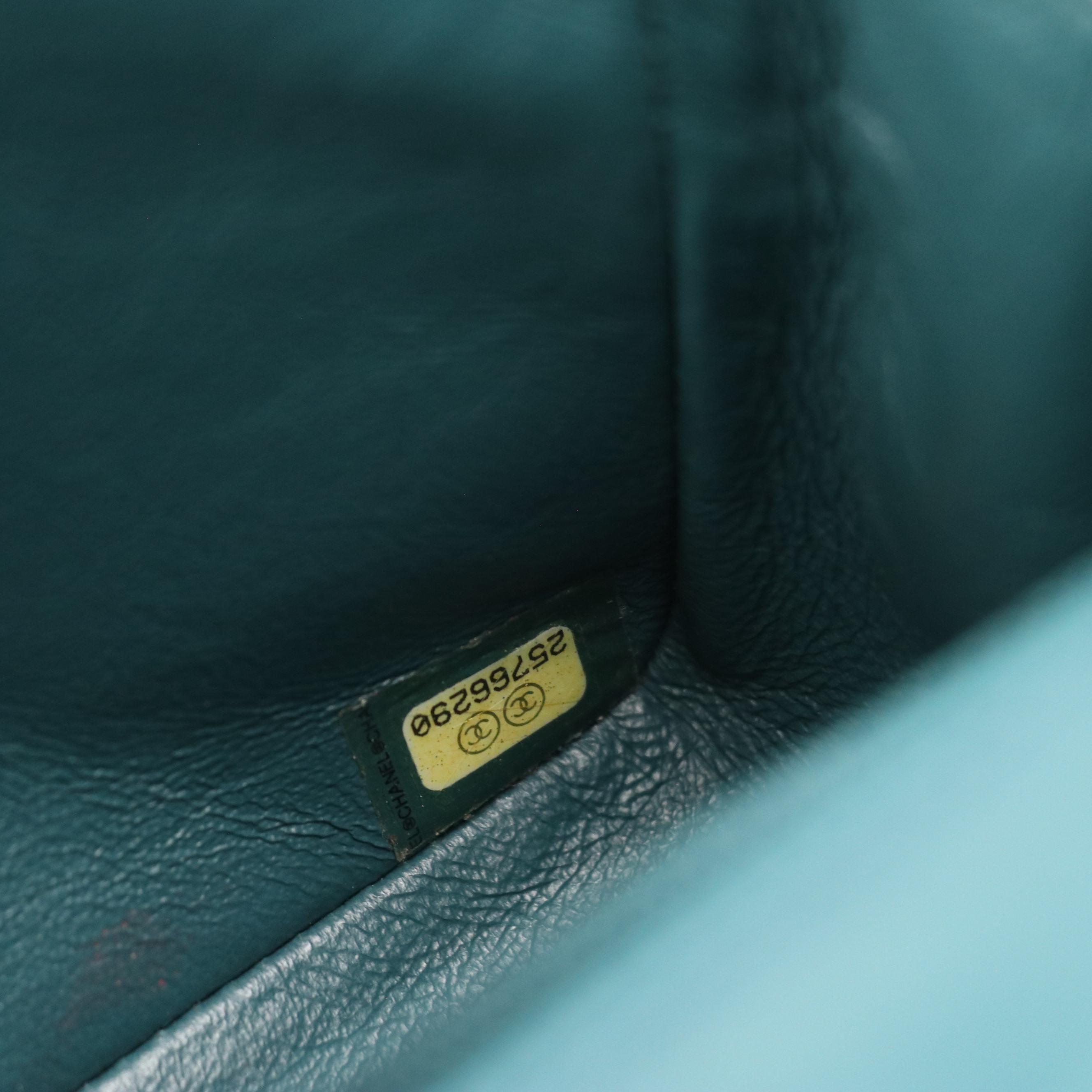 Chanel Small Classic Flap Chain Link Crossbody in Teal Chevron Quilted Lambskin