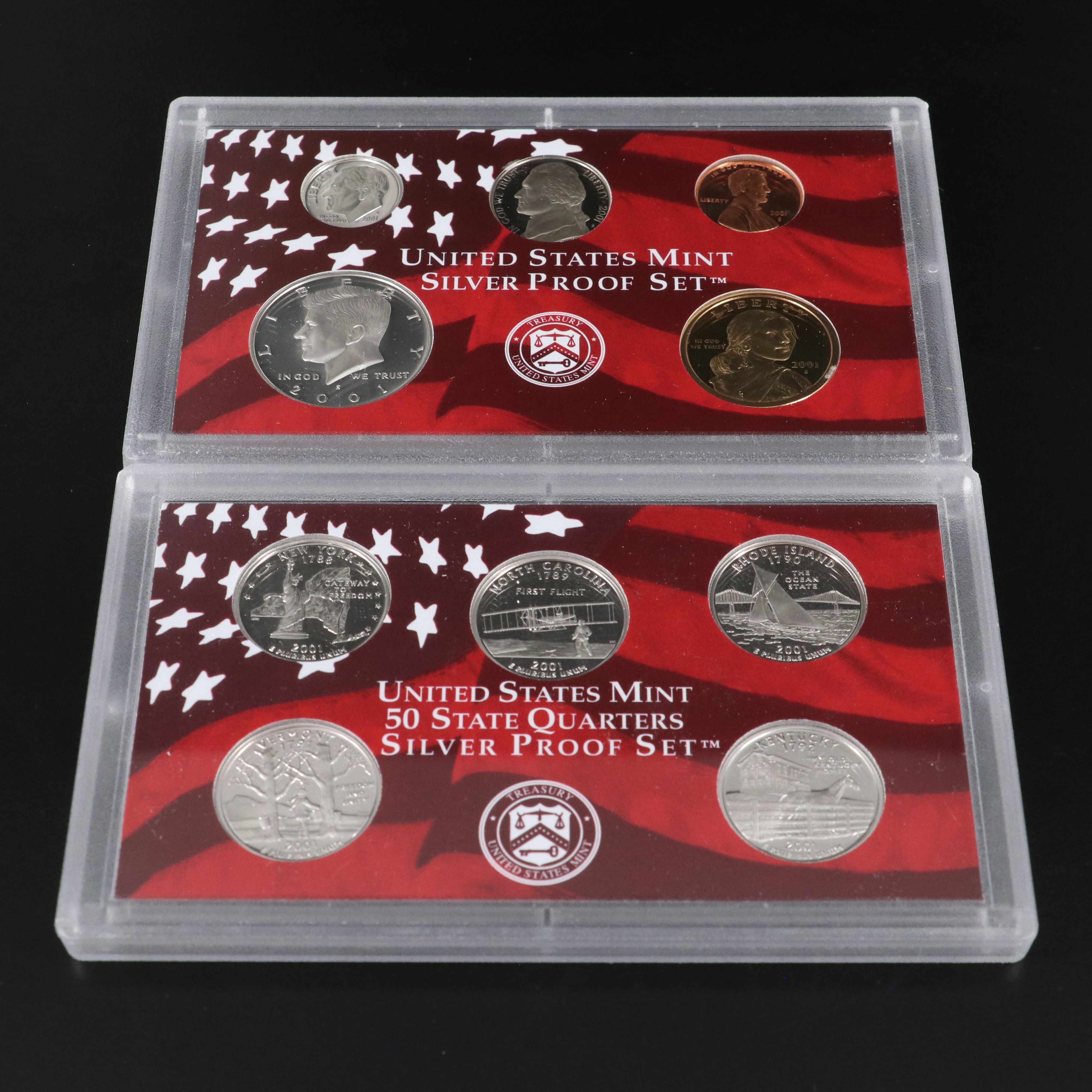 Three United States Modern Silver Proof Sets, 2001, 2002, and 2005
